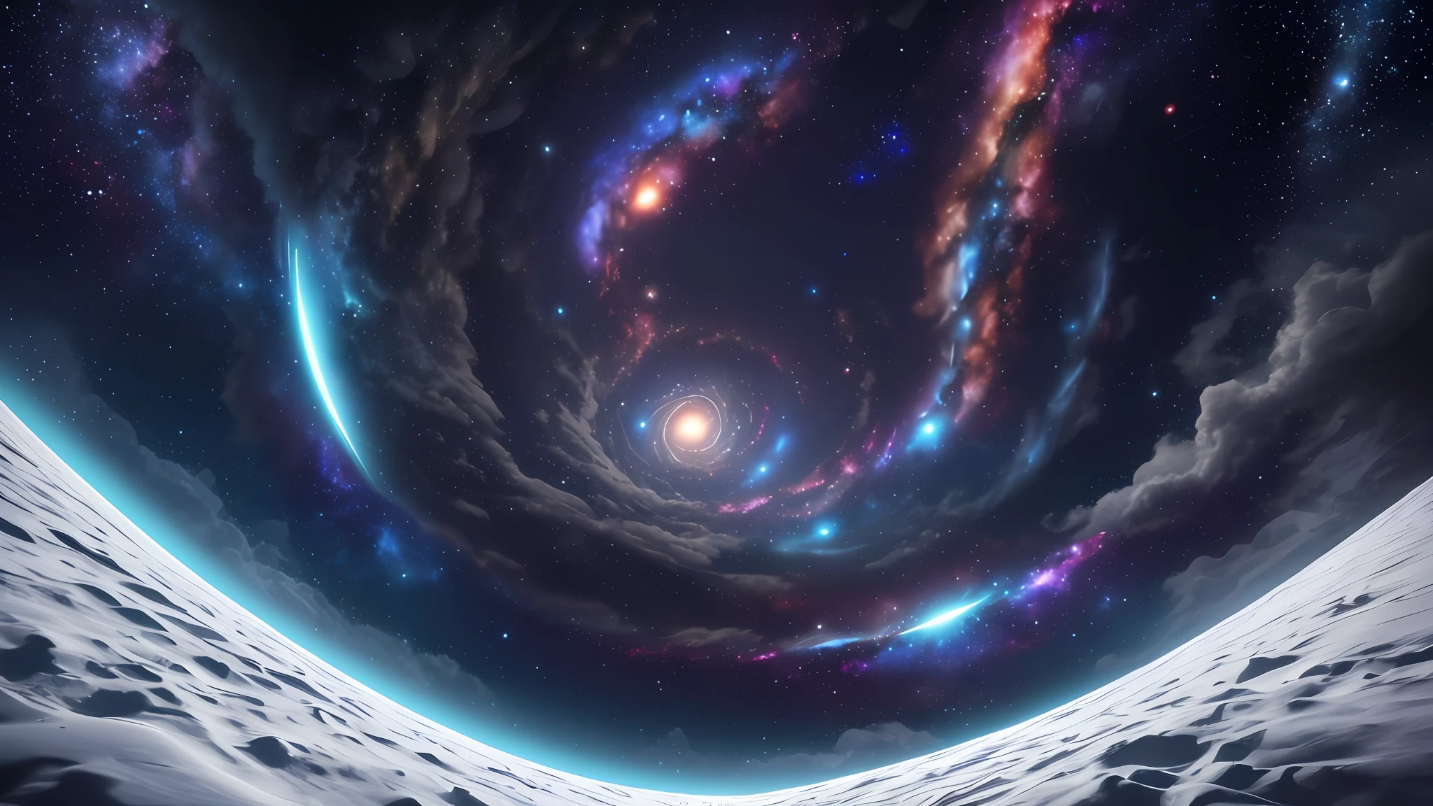 On top of a white planet，In front of a spiral vortex with a galaxy as the background，Magic portal in the sky，cloud vortex，A brilliant magical time portal，High level of detail in 32K，hyper-detailing，ultra-clear，hyper realisitc，ultra intricate，Photorealistic style