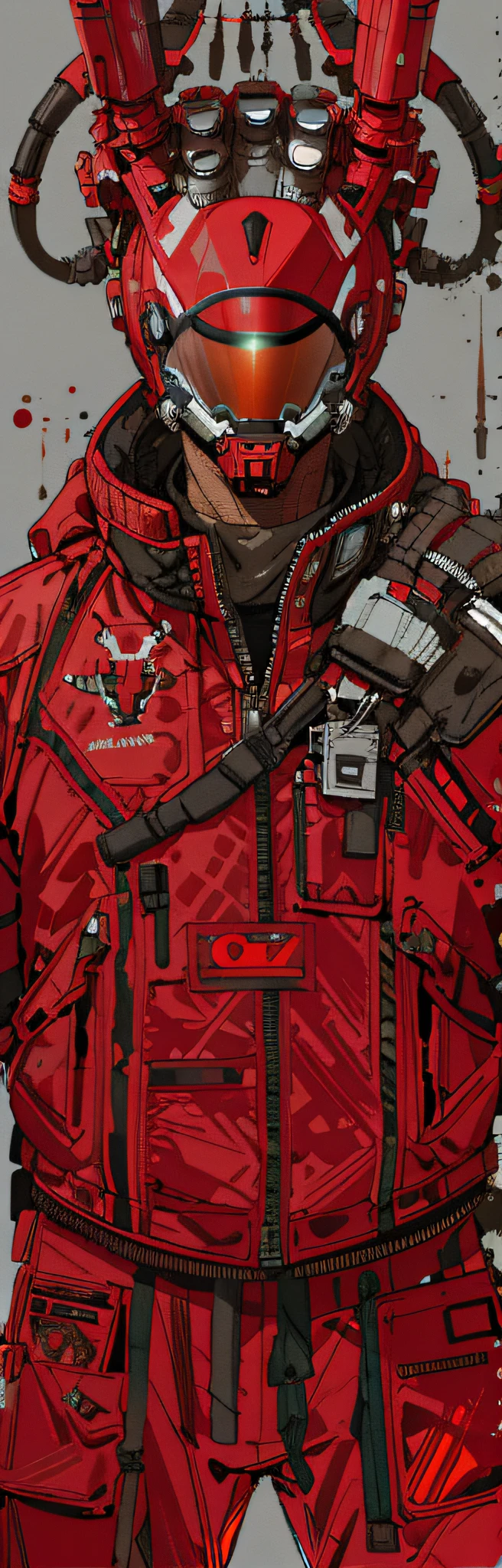 Man wearing a helmet in a red spacesuit, akira style illustration, highly detailed exquisite fanart, akira movie style, apex legends concept art.