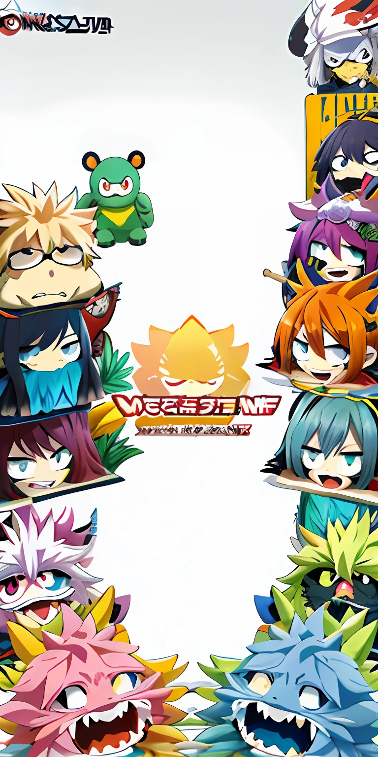 There are many Pokemon characters of different colors in this picture, Official artwork, official fanart, offcial art, (Monster), album covers, maplestory mouse, Moist, ((Monster)), Character Album Cover, monster hunter monster, album covers, Monster, monster design, album covers, official poster artwork, The cover of the game, Cover art, Moe, monster character design