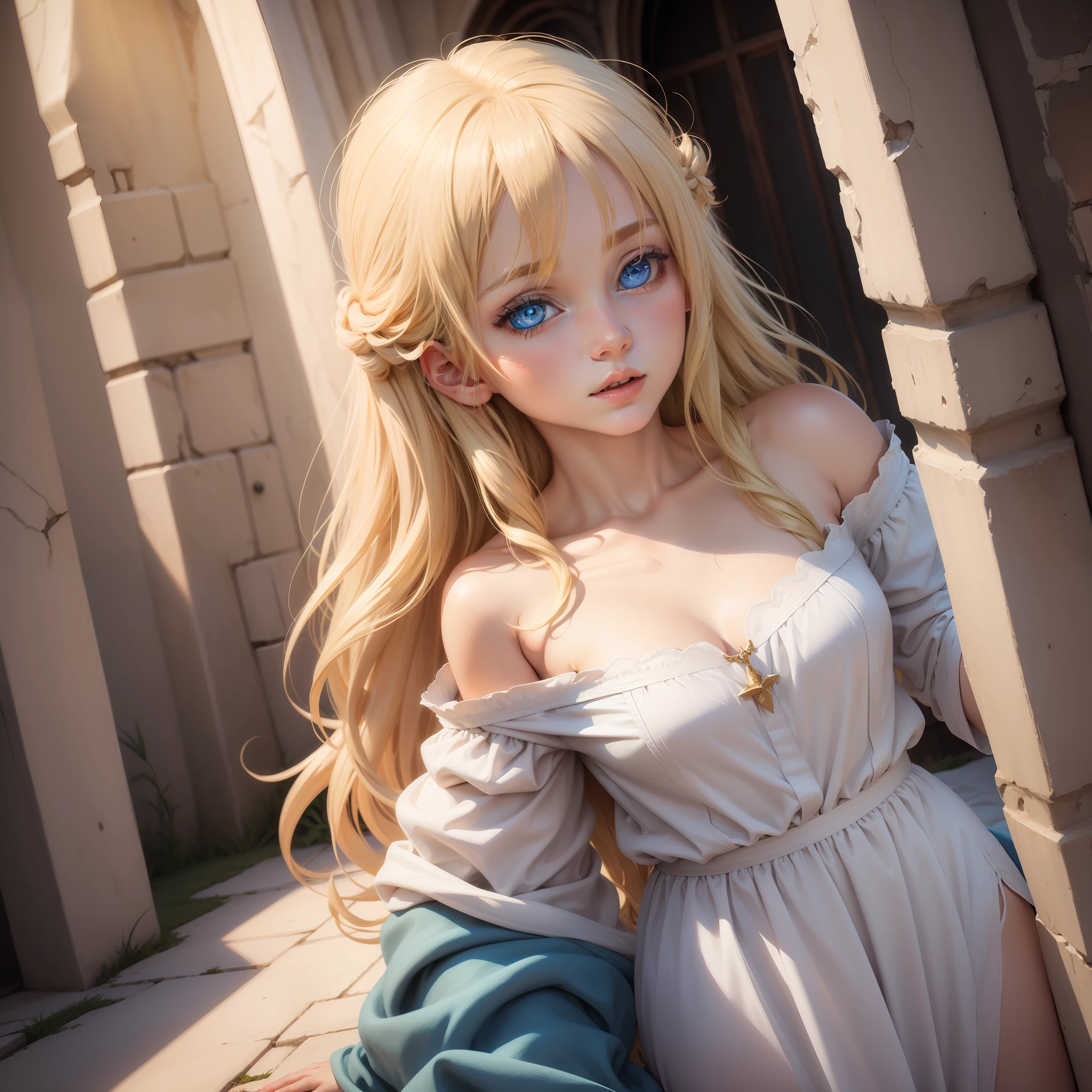 A blonde angel with blue eyes from the Bible.
