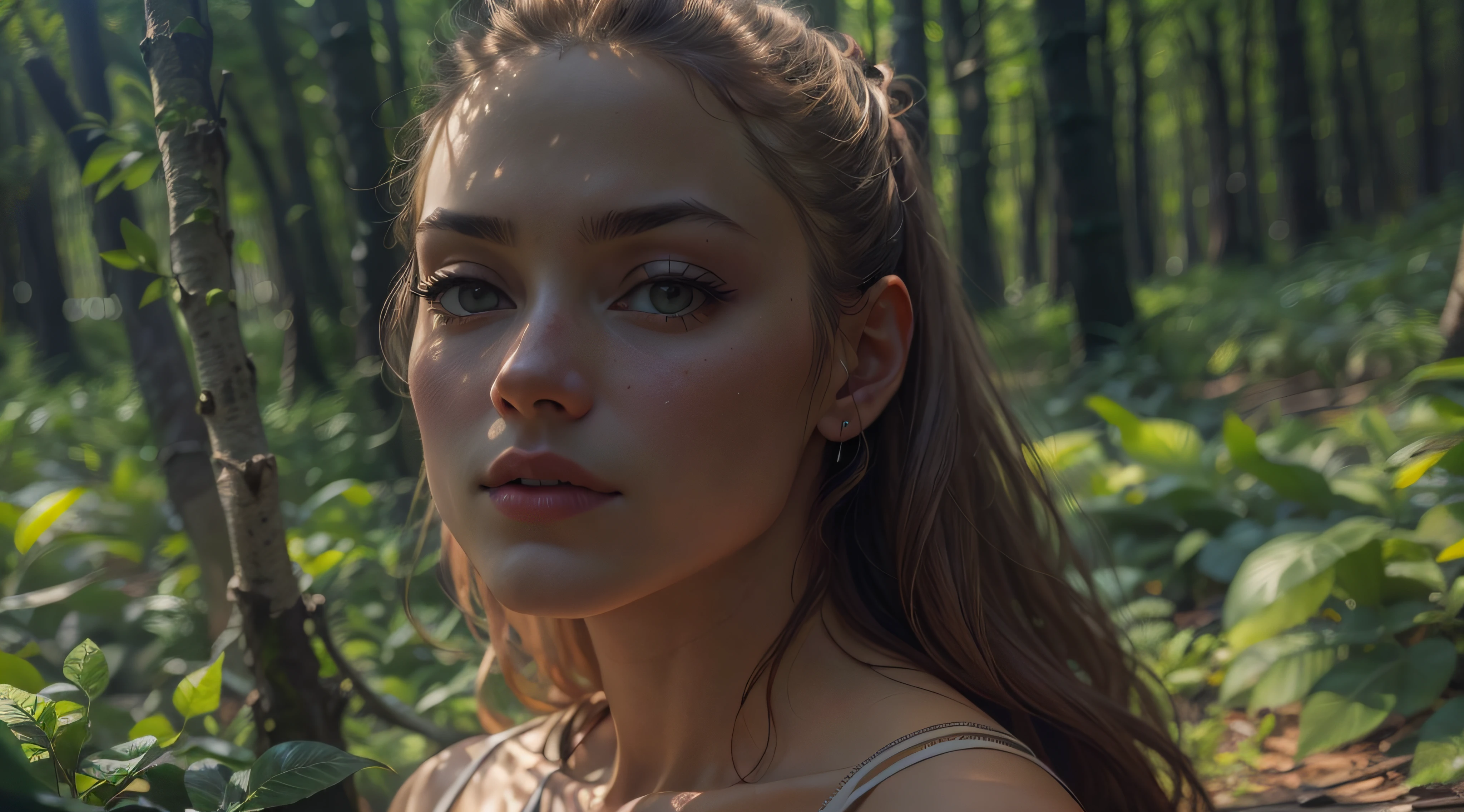 a woman in a forest