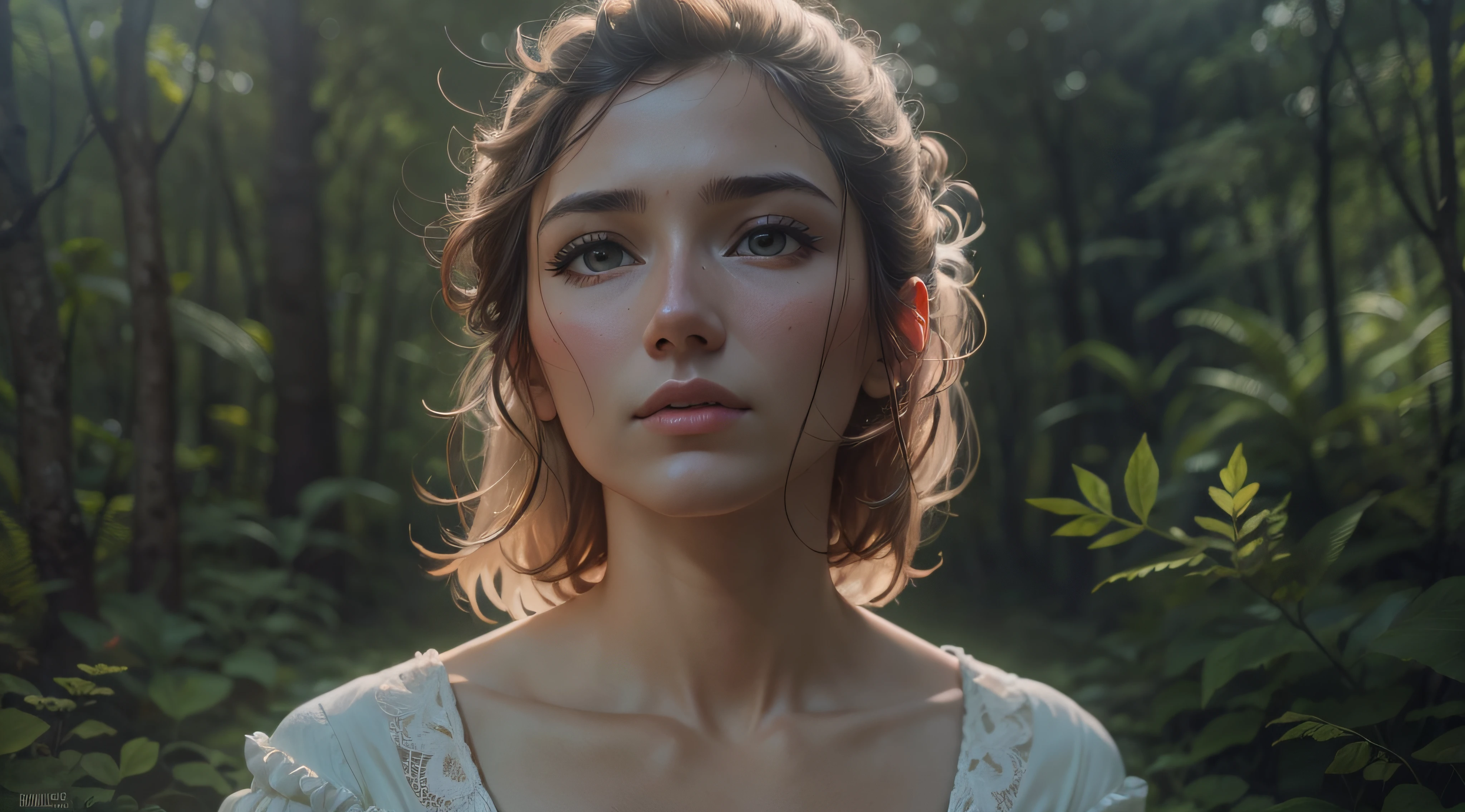 a woman in a forest
