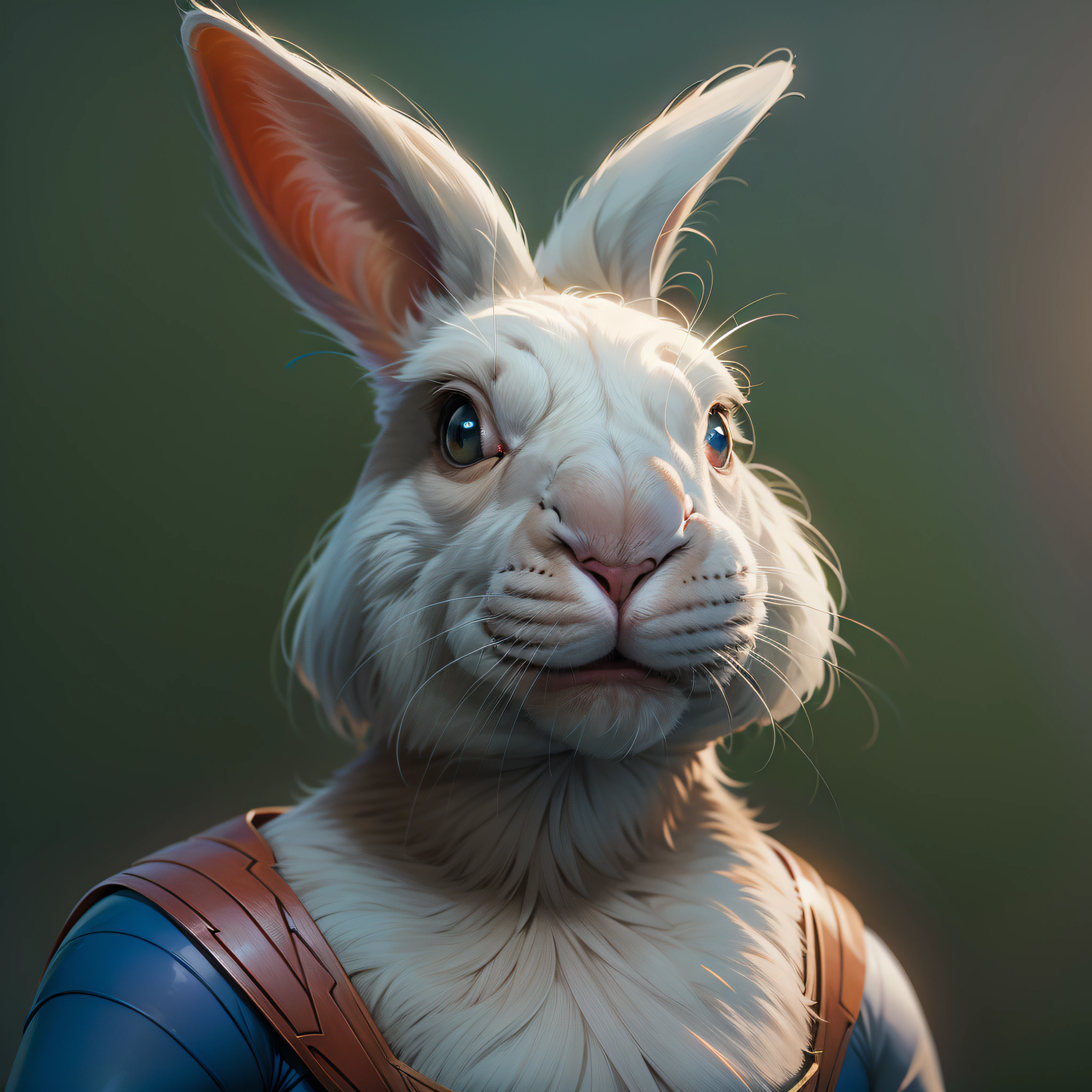 (Masterpiece, Superb Quality, Super Delicate, High Resolution) Superman bunny, photo-realistic, octane render, unreal engine, ultra-realistic