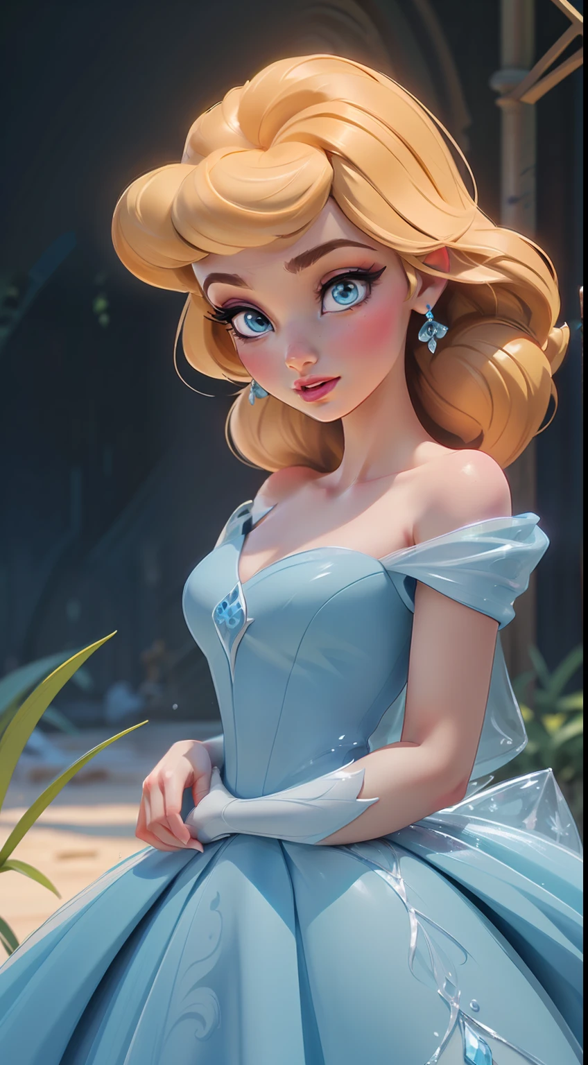 Elsa-Cinderella Fusion, Mesclando modelos, melting, Roupas da Cinderella, 1girl, Beautiful, character, Woman, female, (master part:1.2), (melhor qualidade:1.2), (sozinho:1.2), ((pose de luta)), ((campo de batalha)), cinemactic, olhos perfeitos, pele perfeita, perfect lighting, sorrir, luz, cor, pele texturizada, detalhe, Beleza, maravilha, ultra-detalhado, rosto perfeito