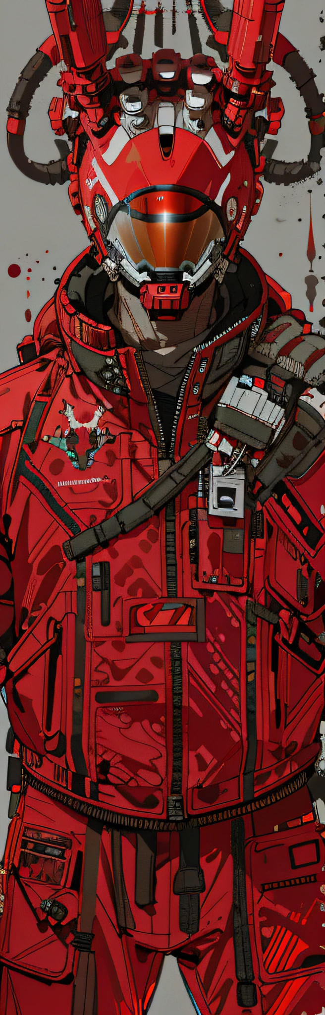 Man wearing helmet in red spacesuit, akira style illustration, highly detailed exquisite fanart, akira movie style, apex legends concept art.