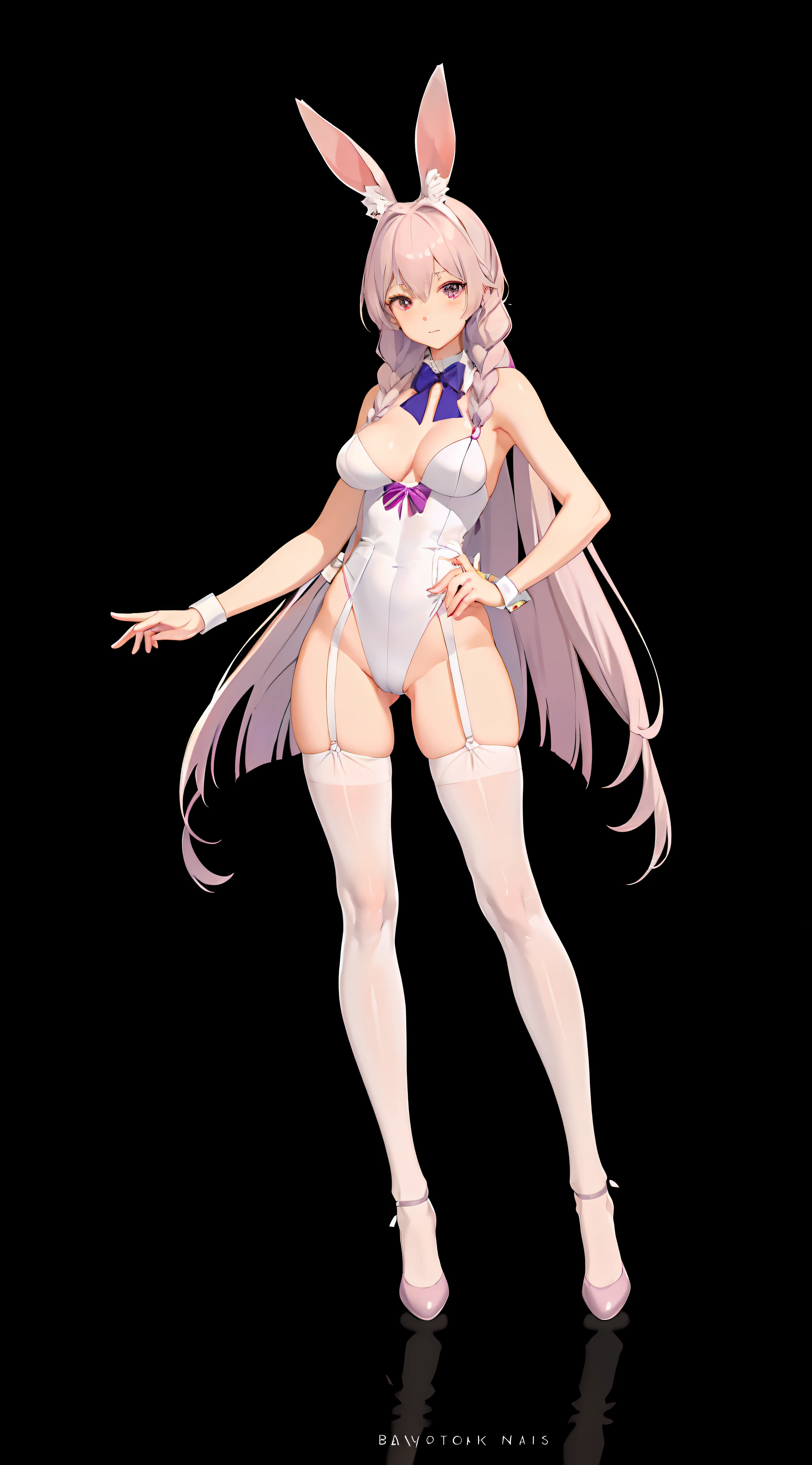 Rabbit ears, Naked mature white stockings, Lilac hair, Twisted braids，Bigchest，high-quality wallpaper，The lower body is convex，BDSM，Tightened，pantyless，Buttock augmentation，squatt，legs are open，Systemic urine，
