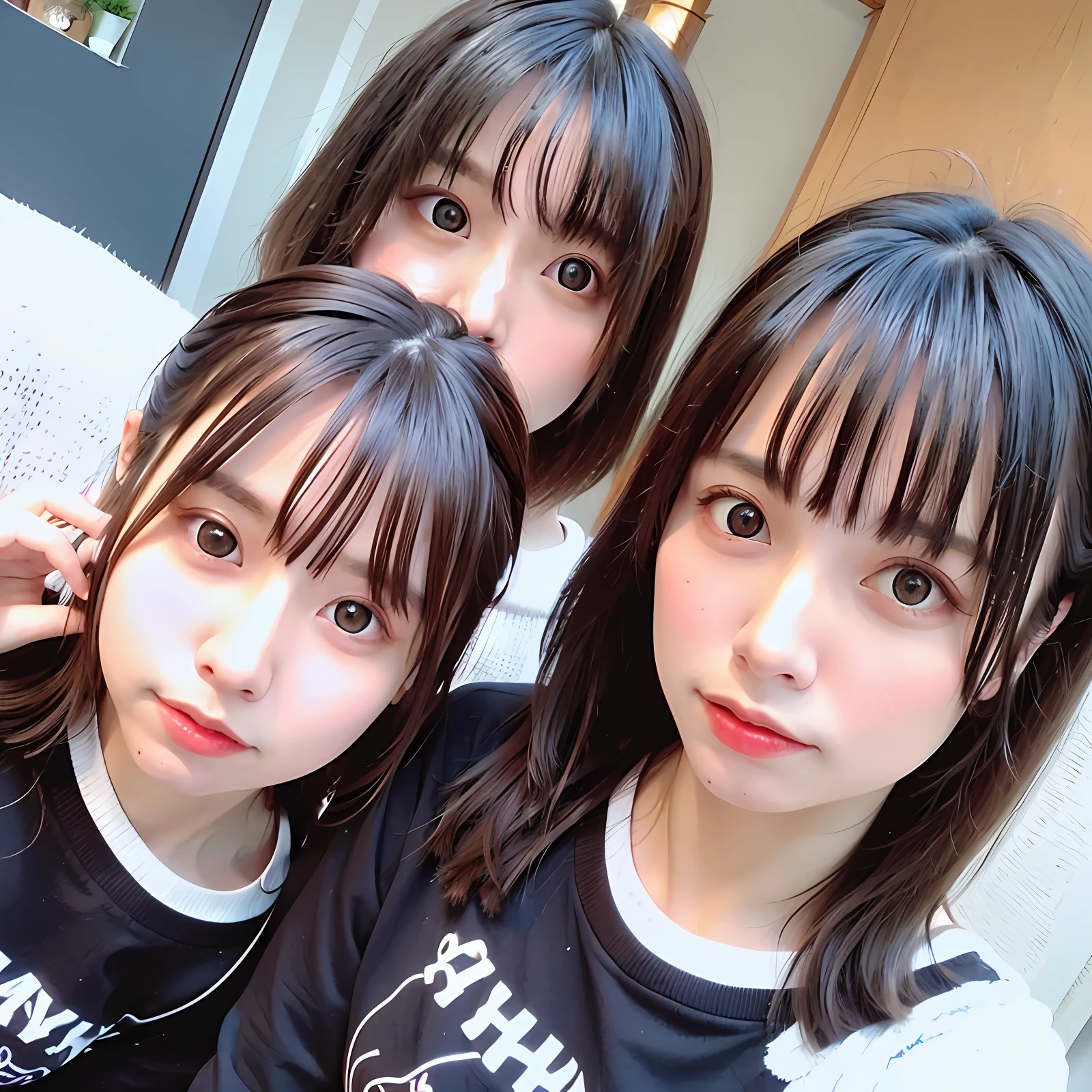 Suehiro double and big eyes、Sanpaku eyes、proud、Clear skin、Brown hair long、