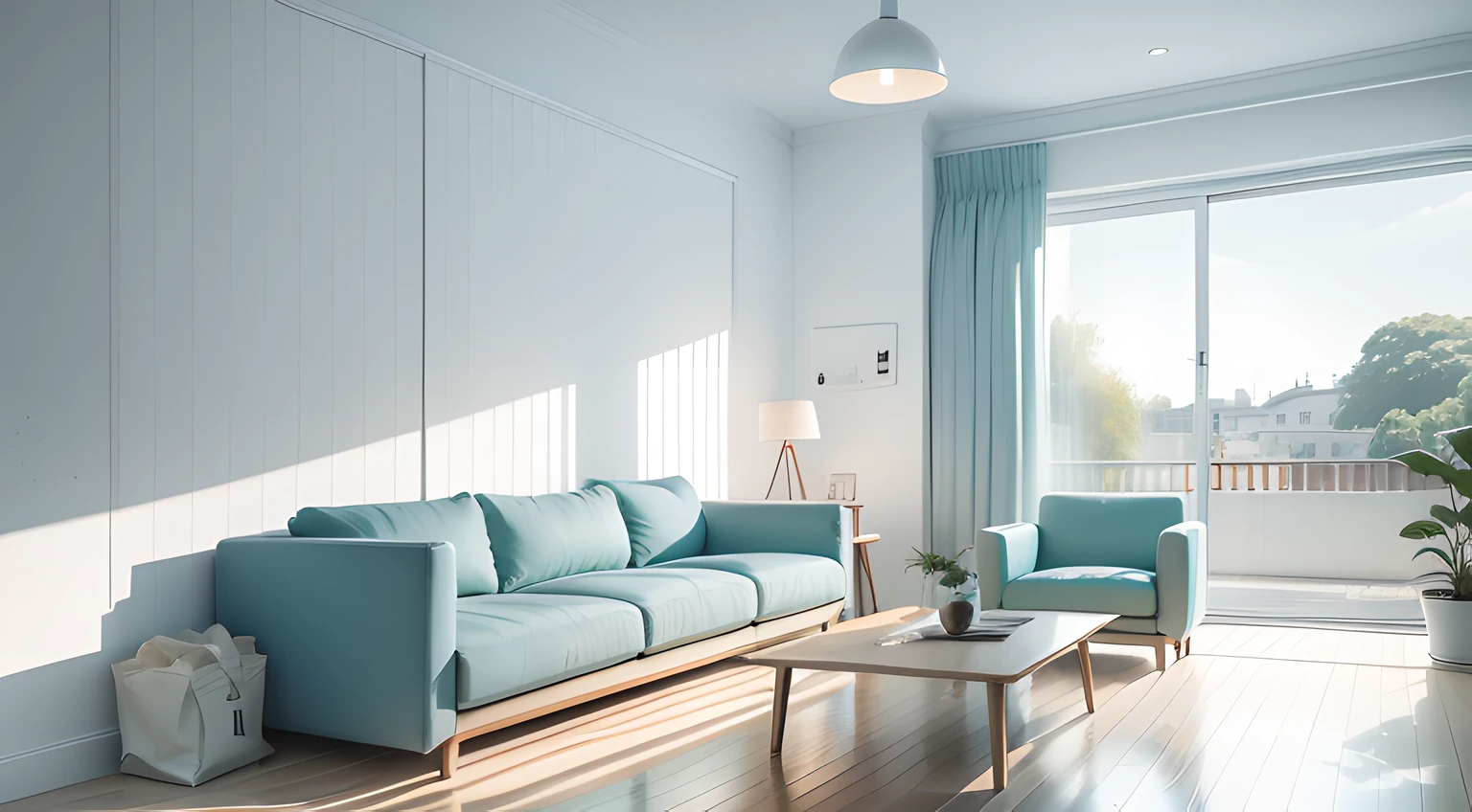 Simple sketch of a beautiful modern living room，white colors，（（（foster and partners，artist impression，artistic impression，Hamish MacDonald，Carey Morris，David Brewster，Higher detail illustration，Helen Berman，illustratio，A detailed illustration，Nick Fudge，Warren Mahi，artist impression））），A white sofa，Have minimal pictures on the wall，Linen curtains next to classroom windows， Modern wood，[ceiling with magnetic emissive lighting]，White fabric PRB texture，wooden floor PRB texture，There was a man with a bag and a pair of scissors, a picture by Sengai, unsplash, sōsaku hanga, Wang Chen, 2 colours, cheerful mood, Hanging, Arc, rendering, elegant wardrobe, h. Show on the. D, Product display, jia, : 5 stylish, 9 0 mm, 90mm