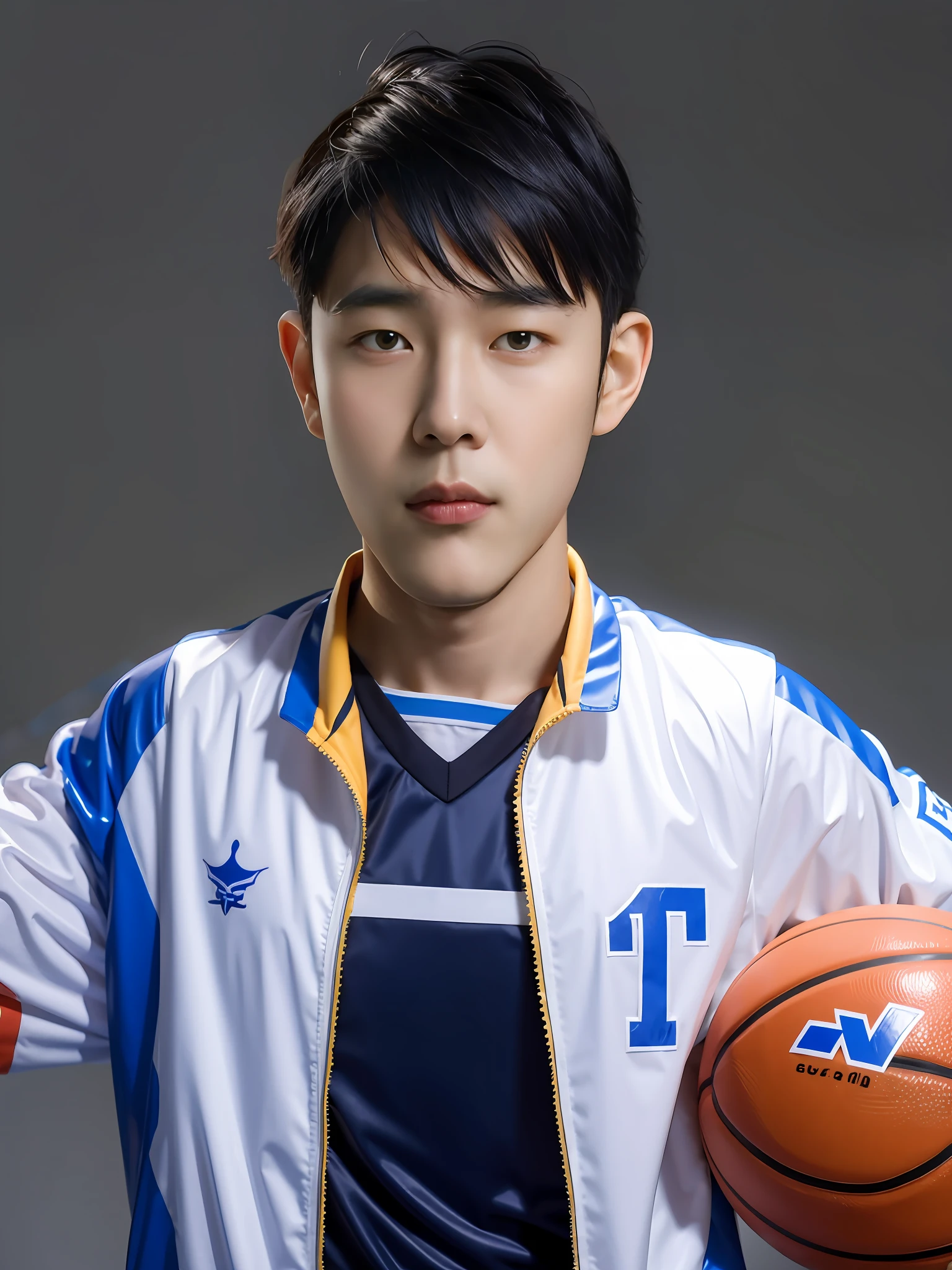 Chinese male high school student,Wearing a PVC basketball uniform