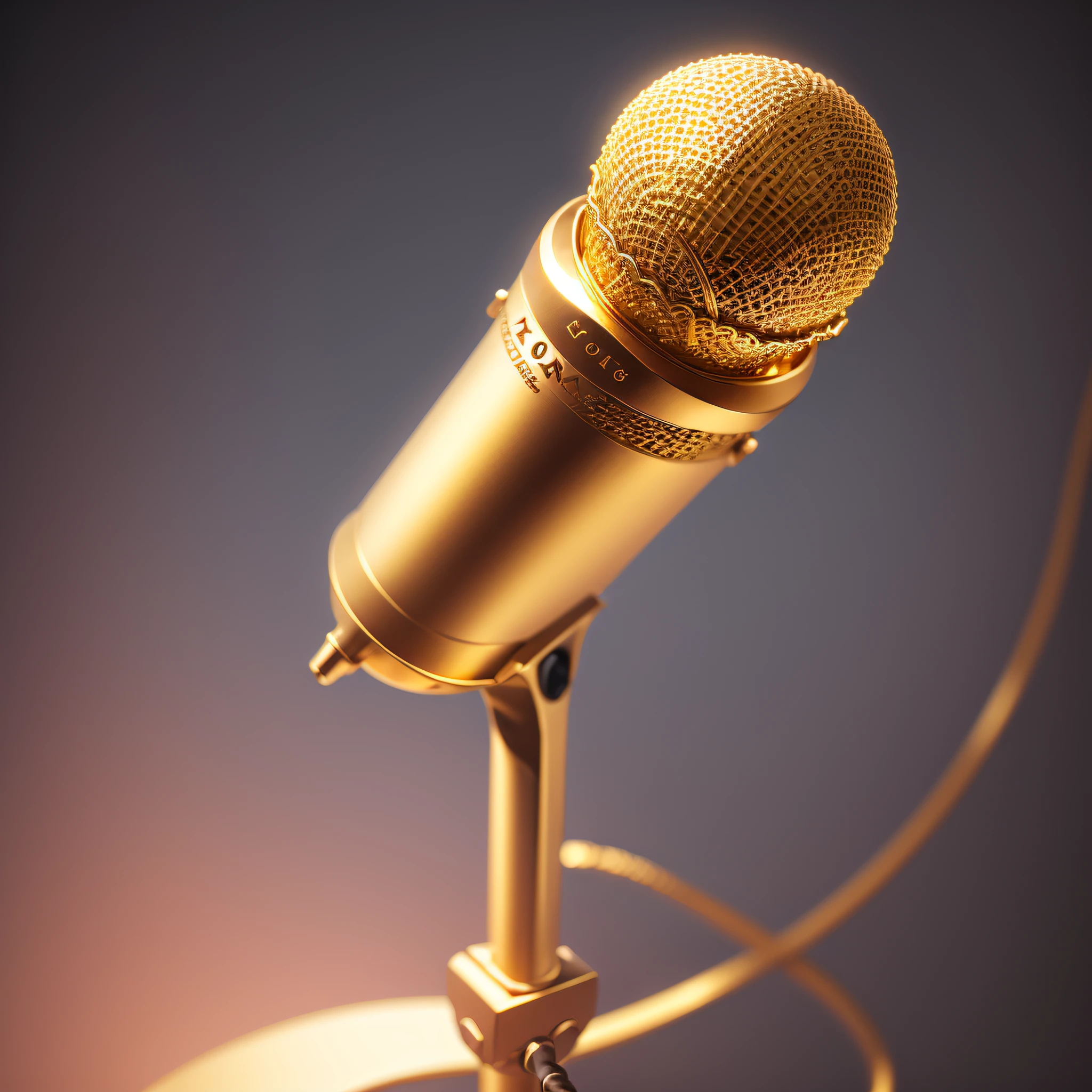 A golden microphone,with a pure white background