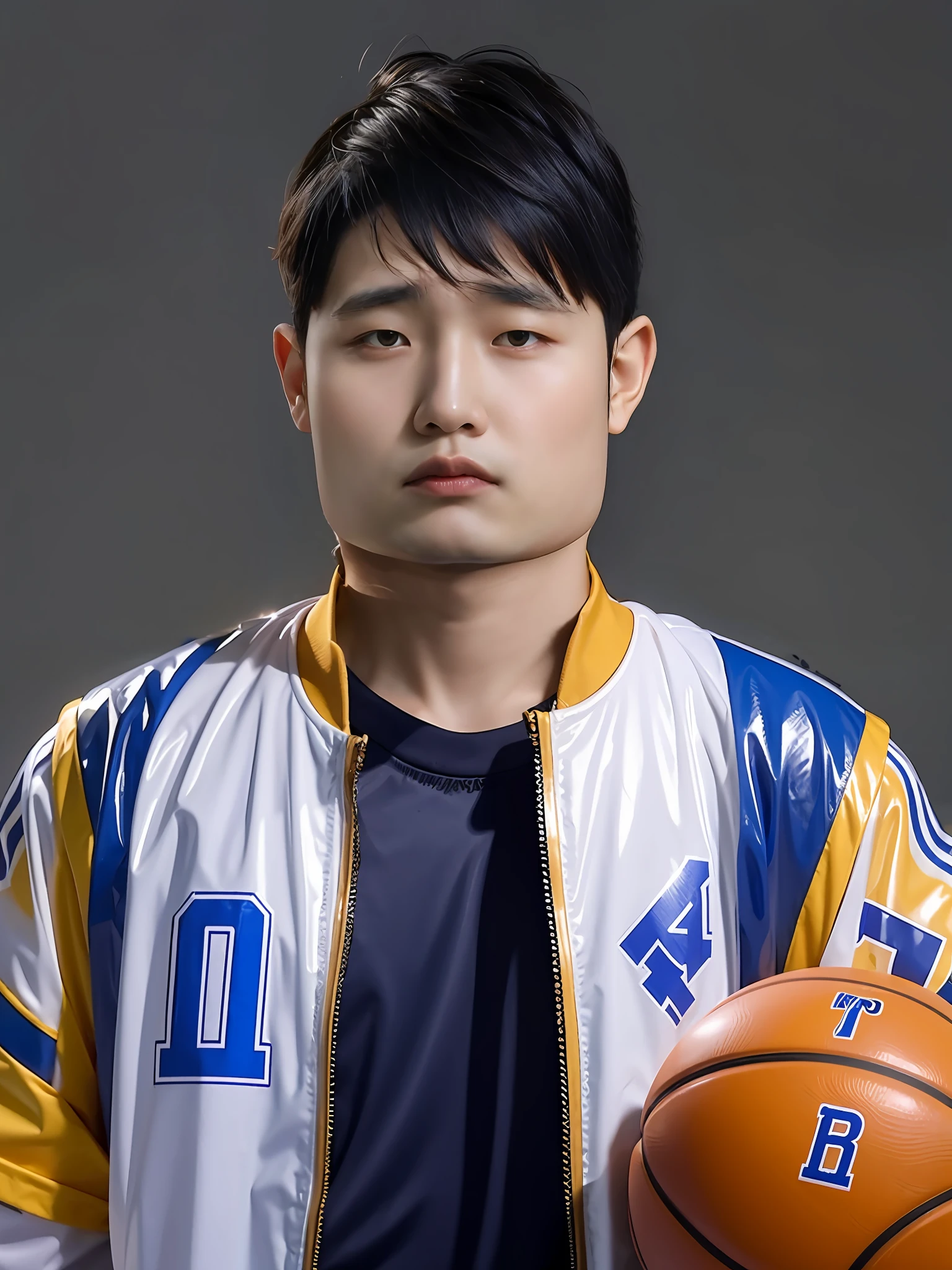 Chinese male high school student,Wearing a PVC basketball uniform
