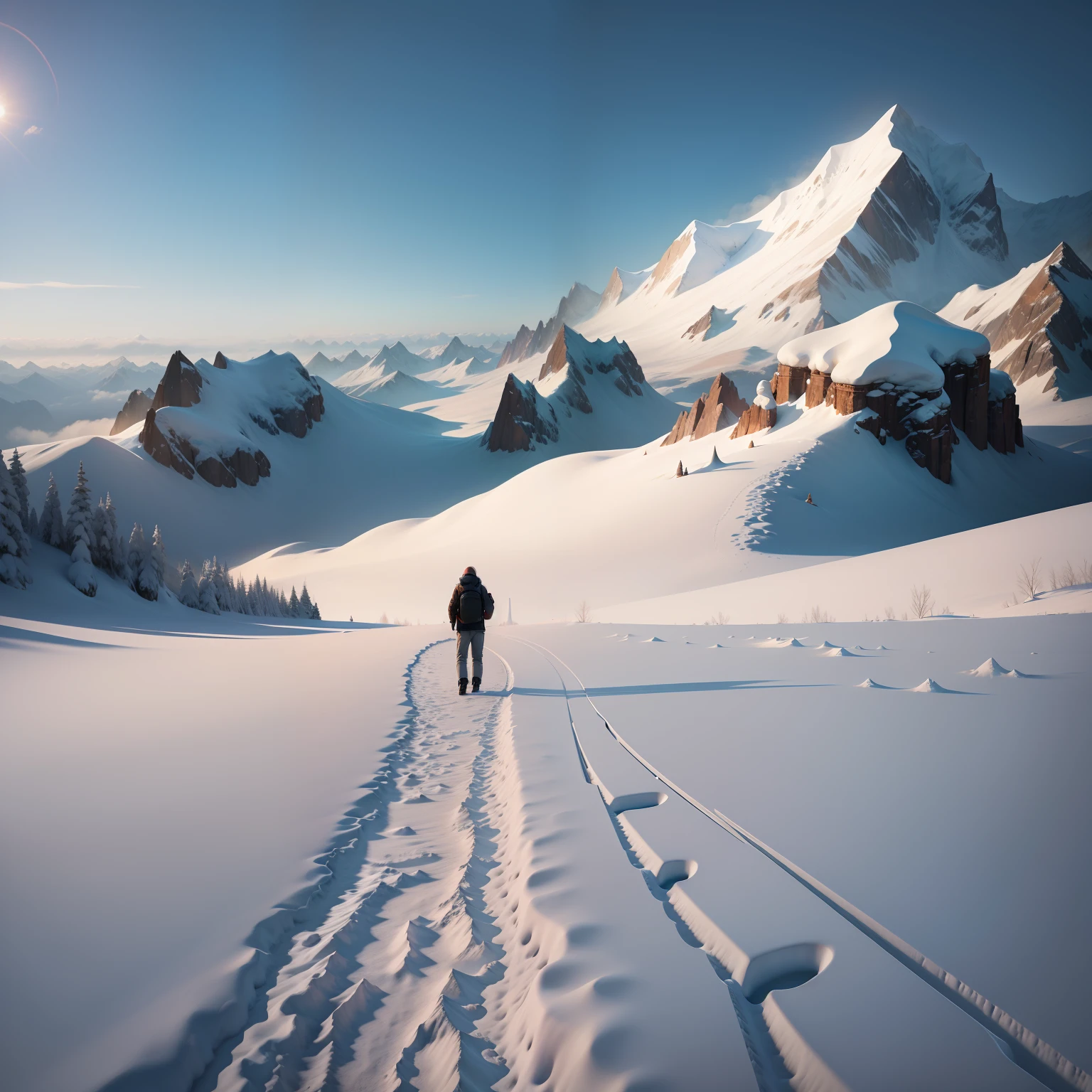 snow mountains,The picture is less detailed overall,down view,The picture is clean,the whole,Transparent