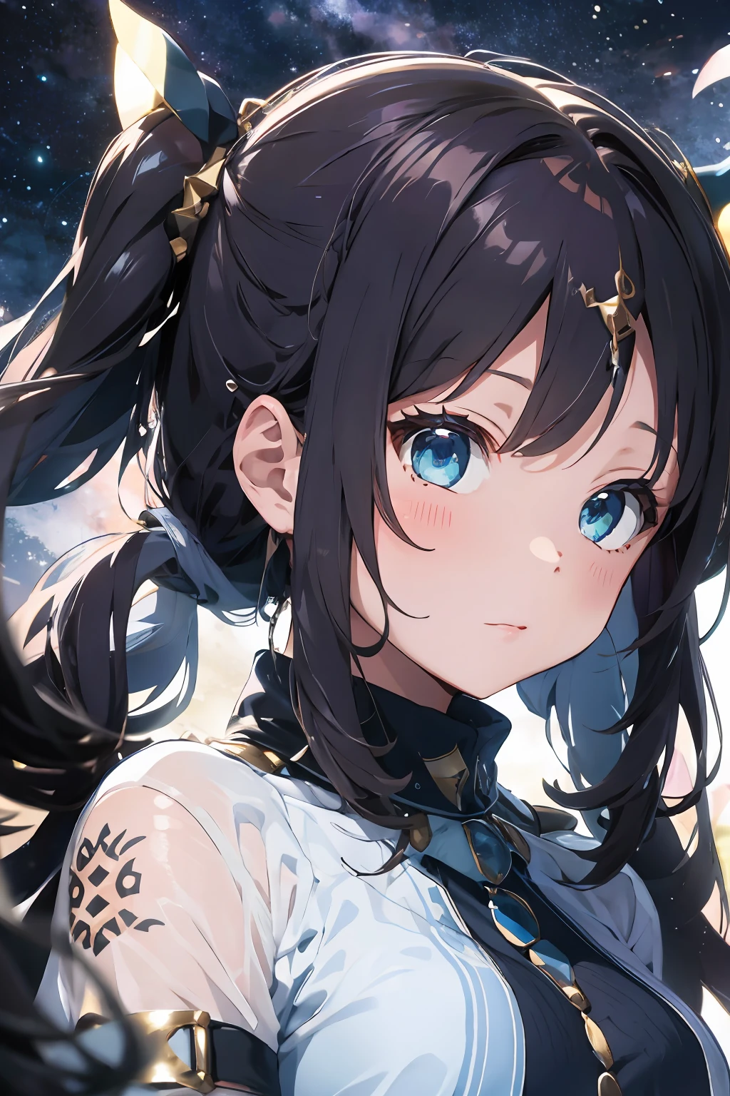 {mulher super detalhada no estilo anime},{cabelos na cor negra diamante ultra detalhados com um leve efeito de brilho},{olhos, boca, e nariz com super detalhe de fidelidade},{corpo perfeito e ultra detalhado},{Futuristic style sticky clothing with various color gradient effects, e estampas estilo tatuagem super detalhado e intricado},{bracelets on the arms of grafiato in black colors ,cinza e branco ultra detalhados}long eyelashes  ,{serious and sensual face}