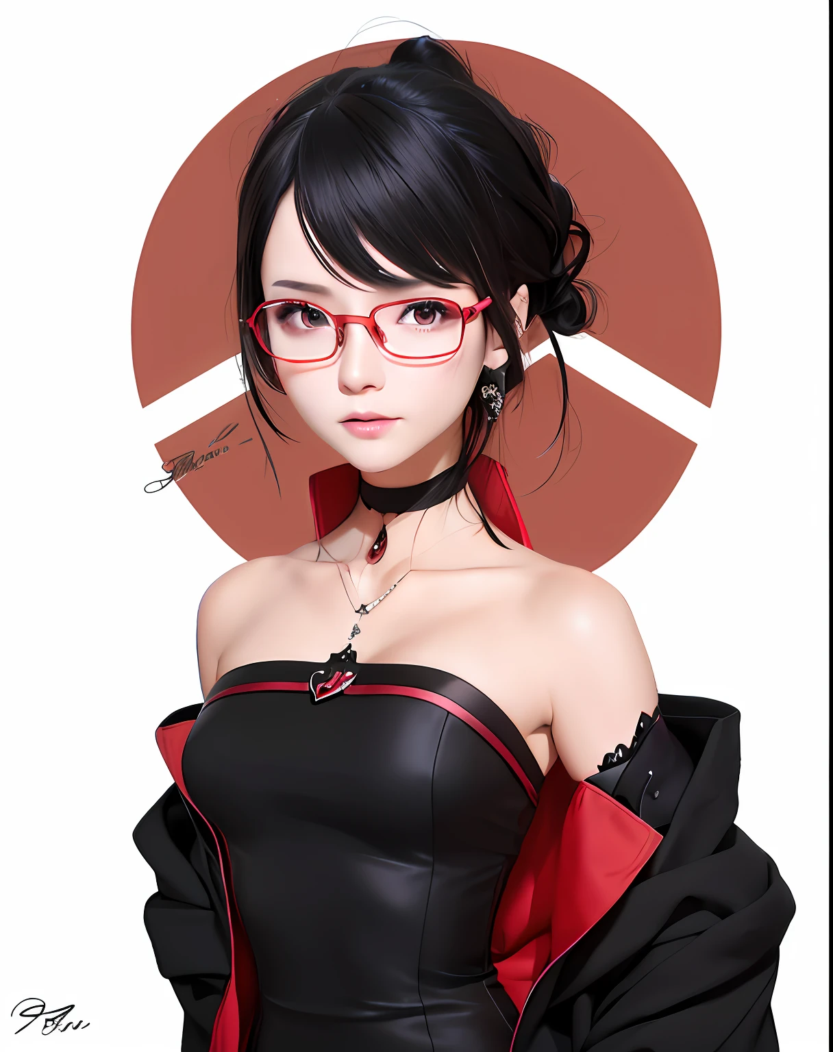 anime girl with glasses and a black dress with red trim, persona 5 art style wlop, seductive anime girl, guweiz, beautiful anime woman, anime woman, attractive anime girl, artwork in the style of guweiz, beautiful alluring anime woman, extremely detailed artgerm, style artgerm, female anime character