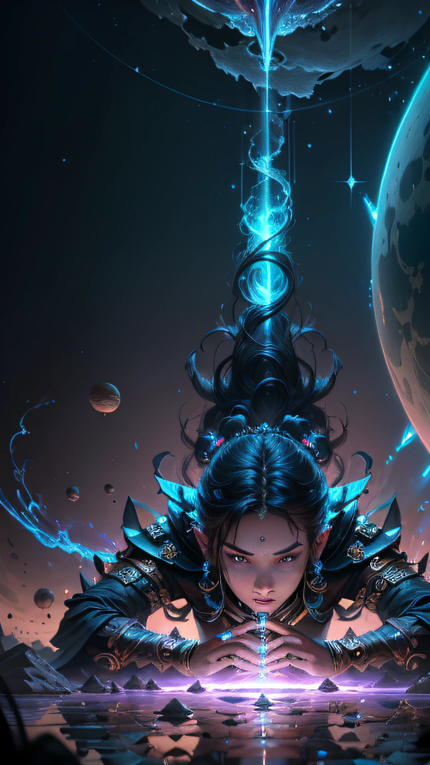 ((Best quality)), ((masterpiece)), (highly detailed:1.3), 3D, In a distant future where the boundaries between science fiction and fantasy have dissolved, the world is a tapestry of awe-inspiring wonders. Enter a universe where magic and technology coexist in harmony, shaping the destiny of civilizations across vast reaches of space.At the heart of this realm lies the Celestial Nexus, an intergalactic hub of mystical energies and technological marvels. Here, arcane knowledge intertwines with cutting-edge science, giving rise to a society where spaceships are imbued with the power of ancient spells, and technology is augmented by the mystic arts.Embark on a grand odyssey as a young explorer, destined to unravel the secrets of the Celestial Nexus. As you traverse the uncharted realms of the cosmos, encounter diverse civilizations teeming with beings who possess extraordinary abilities. From the ethereal Elven Spires, where the art of interdimensional travel is perfected, to the cybernetic enclaves of the Android Conglomerate, witness the tapestry of life as magic and technology intertwine.Unleash your latent powers as you become attuned to the energies that flow through the Nexus. Harness the ancient incantations of forgotten sorceries to propel your starship across the vast expanse of the cosmos. Engage in epic battles against cosmic abominations and interstellar tyrants, wielding enchanted weapons infused with futuristic enhancements.As you delve deeper into the enigmatic realms of the Celestial Nexus, uncover the origin of this harmonious fusion of magic and technology. Discover the ancient prophecies that foretell a cataclysmic event threatening to tear apart this delicate balance. Unite with a band of extraordinary beings, each possessing their own blend of magical aptitude and technological expertise, to embark on a perilous quest to save the Nexus from imminent destruction.In this epic saga, your choices will shape the fate of worlds, as the boundaries between science and sorcery blur. Will you strive to maintain the delicate equilibrium between magic and technology or plunge headlong into uncharted territories, seeking to redefine the very fabric of reality?Prepare to be enthralled by the limitless possibilities of the Celestial Nexus, where science fiction and fantasy meld into a sublime symphony of adventure, where the cosmos itself becomes the canvas for your journey,HDR (High Dynamic Range),Ray Tracing,NVIDIA RTX,Super-Resolution,Unreal 5,Subsurface scattering,PBR Texturing,Post-processing,Anisotropic Filtering,Depth-of-field,Maximum clarity and sharpness,Multi-layered textures,Albedo and Specular maps,Surface shading,Accurate simulation of light-material interaction,Perfect proportions,Octane Render,Two-tone lighting,Low ISO,White balance,Rule of thirds,Wide aperature,8K RAW,Efficient Sub-Pixel,sub-pixel convolution,luminescent particles,