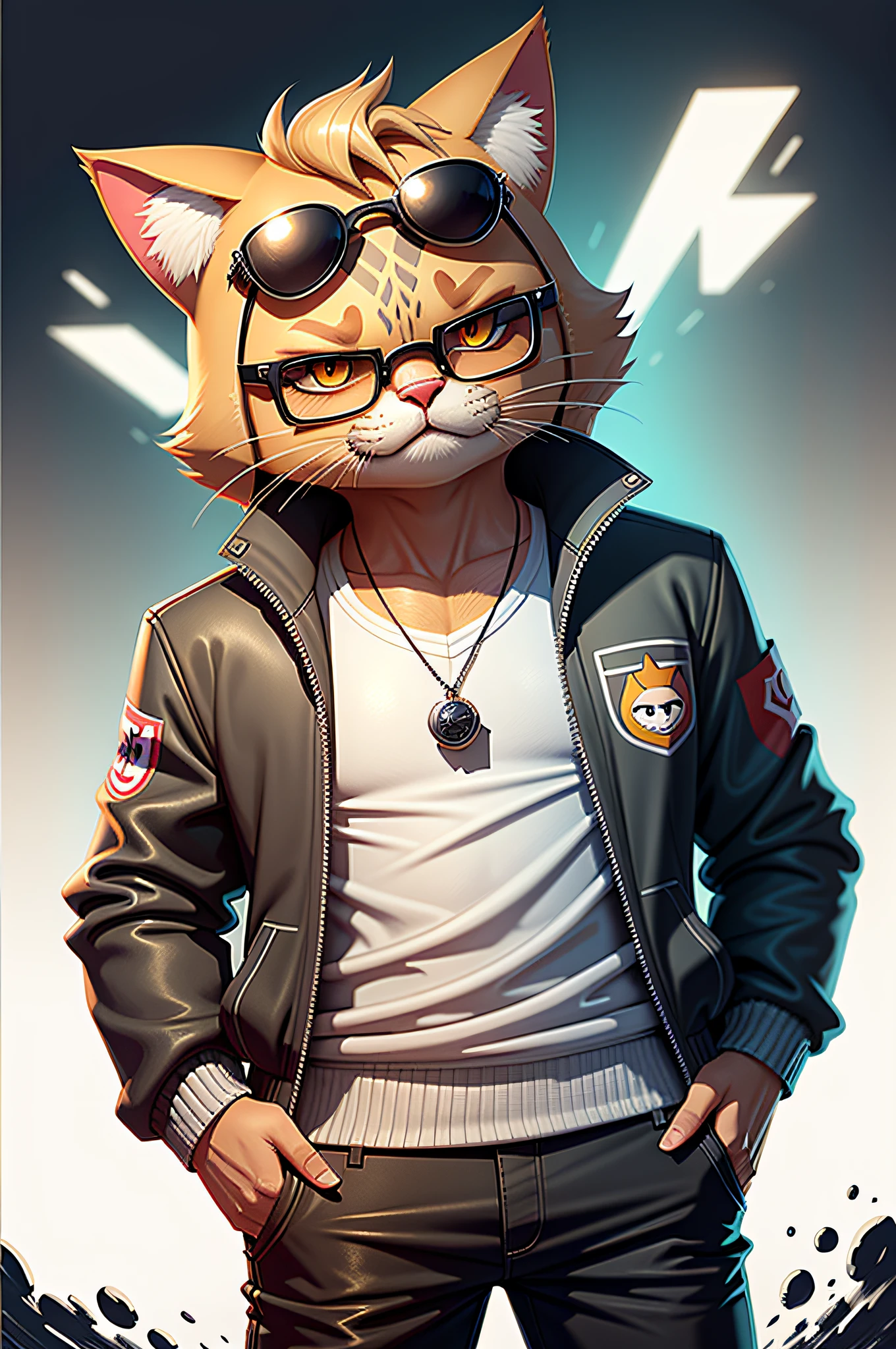 c4tt4stic, a cartoon cat wearing a jacket and sunglasses,