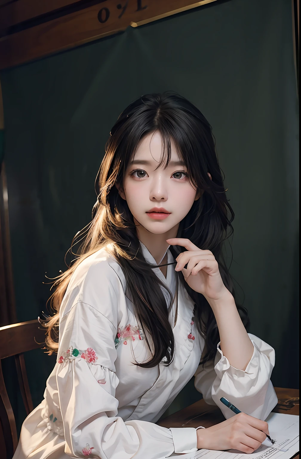 （RAW photos，best qualtiy），（Realiy，photographrealistic：1.3），best qualtiy，highly  detailed，tmasterpiece，ultra - detailed，illustratio，1girll，dynamic angle，World Mastery Theatre，Long messy hair，best qualtiy，Very detailed CG unity 8K wallpaper，ink，astounding，Silk nightdress，电影灯光，lens