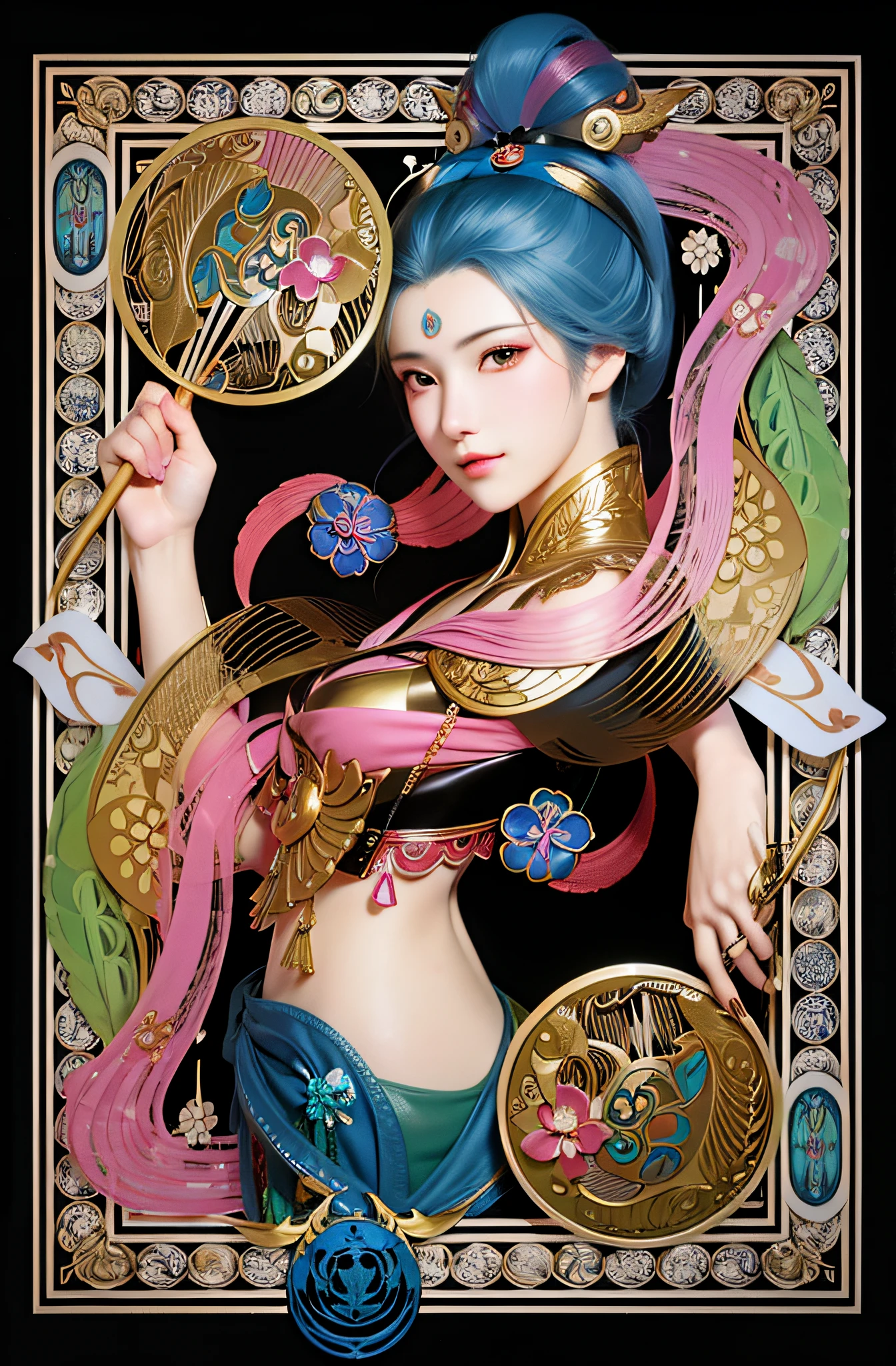 Close-up of a woman holding a fan and a fan, A beautiful artwork illustration, Exquisite digital illustration, korean art nouveau anime, a beautiful fantasy empress, Art germ. anime illustration, Anime fantasy illustration, full art illustration, artgerm colorful!!!, Japanese goddess, Extremely detailed Artgerm, Digital anime illustration, inspired by Utagawa Kunisada II