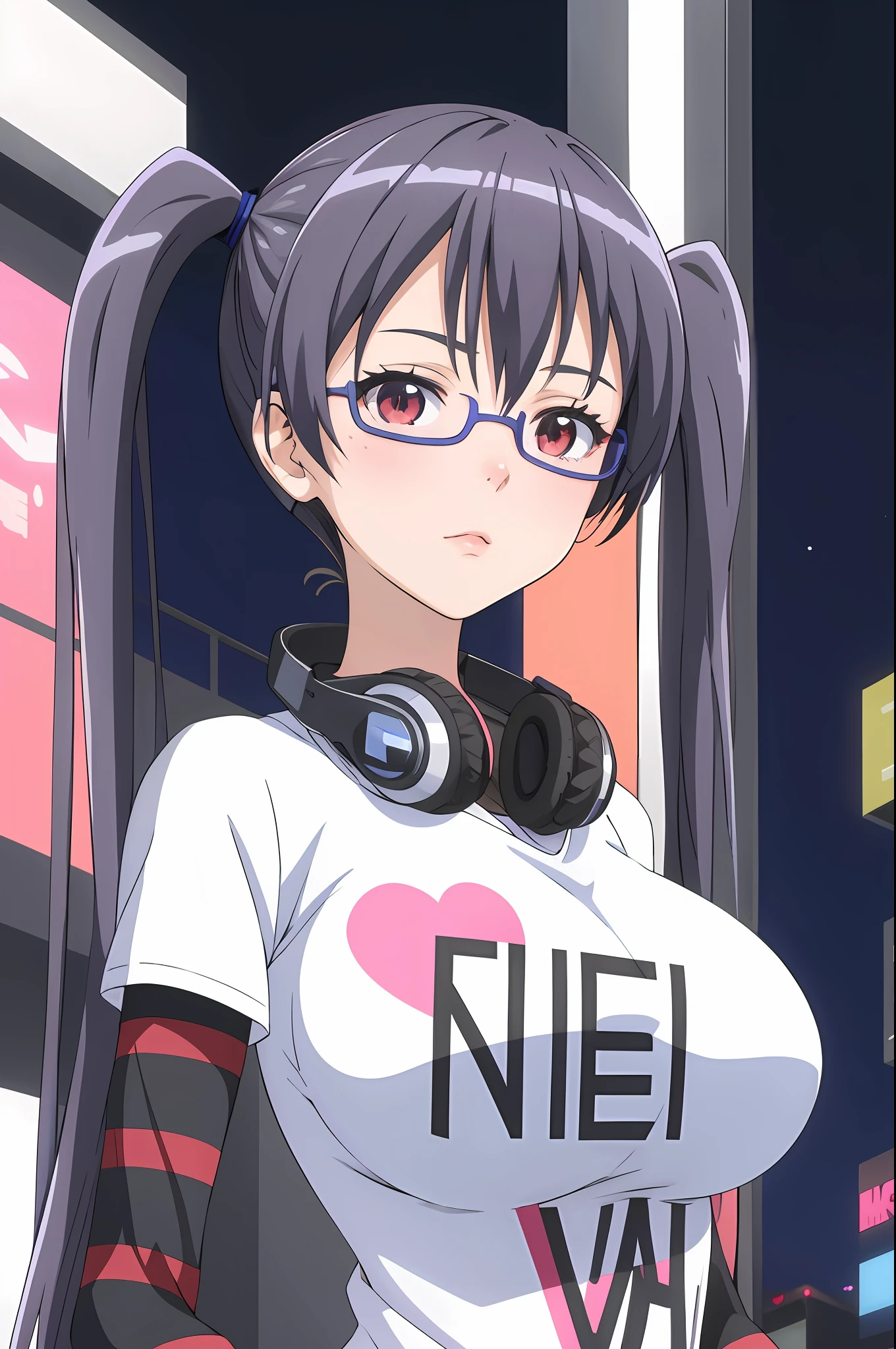 Anime girl with headphones and a t-shirt with a heart, Anime Moe Artstyle, Mejor chica del anime, Chica de anime del futuro, foto negra, Anime visual de una chica linda, Una chica de anime, Fotograma de anime de TV, Anime manga robot!! Chica anime, Chica de anime llamada Lucy, Estilo anime ecchi, nanogirlv 2, Negao