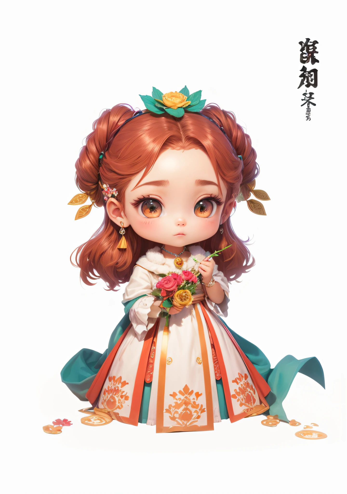 Gems on the head,Flowers in hand,Earring jewelry,A princess,blossoms