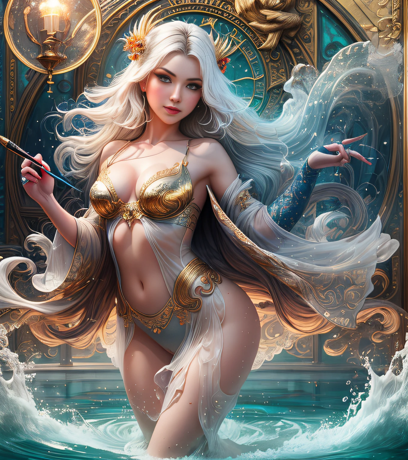 face by tom bagshaw art station,, Moon Goddess, Full Length Figure, Contemptuous Gaze, Detailed Face, (Naked: 1.4), (See-Through Lingerie: 1.3), Gold Decoration, Black Plain Background,beautiful caucasian girl close-up, body in dynamic movement, oil, digital art, splash, full body,art by Sakimichan,oriental mandala tattoo, fractal background, silver and gold and bronze spirit,floating antique clock, lamp ancient, splash,seductive pose, visible pubic hair, breasts visible,full body,beautiful European Caucasian Girl, Beauty, sexy, bare breast, cleavage, bare legs, see-through, standing, hanfu, wet, clear, realistic, highest detail, dragon pattern, phoenix, sacred, holy, golden mountains, heavenly palace, countless palaces, clouds, golden light, golden lotus, (tianchi bath), view of pubic hair,splash, full body,art by Sakimichan,slight smile,plash,seductive pose, visible pubic hair, breasts visible,full body,Transparent clothing, slight smile,Jean-Baptiste Monge style, bright, beautiful , splash, Glittering , cute and adorable, filigree, , rim lighting, lights, extremely , magic, surreal, fantasy, digital art, , wlop, artgerm and james jean,floating antique clock, lamp ancient, splash,floating antique clock,face by tom bagshaw art station,, The perfect masterpiece,Highest quality,Perfect artwork,8K, Upper Body Lens,front portrait,Delicate face,Watching the audience, beautifuGirl,Magical transparent eyes,white hair,Red background, Digital Art,plane illustrations,colorful illustration,minimalist style,anime cartoon style,face by tom bagshaw art station, view of pubic hair,Goddess maiden, gorgeous, splashing, flame, flowing pen and ink,full female body, beautiful caucasian girl close-up, body in dynamic movement,fluid, 3d fractals, light particles, spirit ink, smooth, shimmery, dreamy glow, 16k, sf, complex art masterpiece, Transparent clothing, slight smile,, open legs, view of pubic hair, 1 sexy girl in transparent forest clothes,exposed breasts, open transparent t-shir