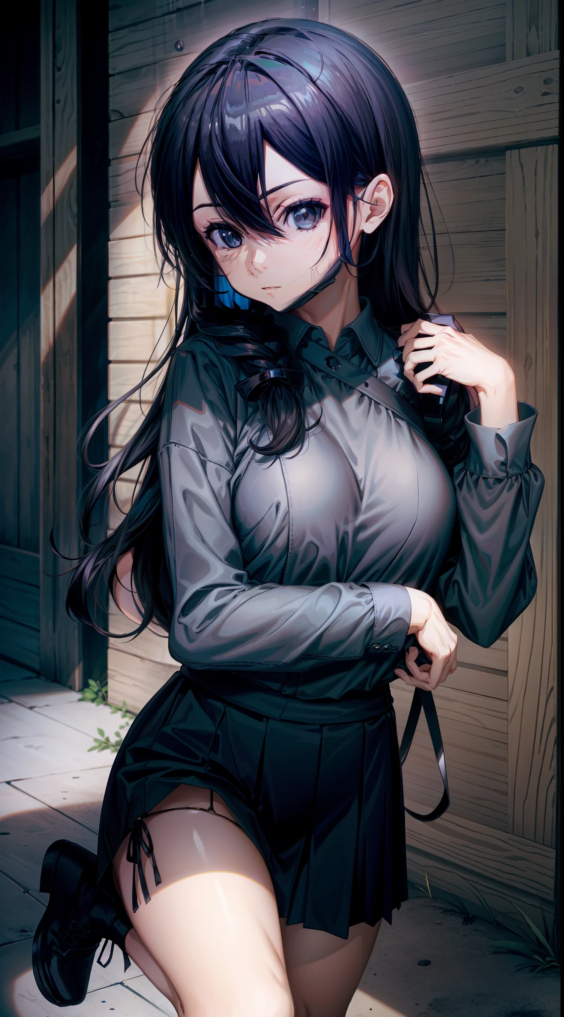 爆乳, Sexual turn, Long hair, black eyes, one-girl, Colors for girls, largeeyes, black hair，校服