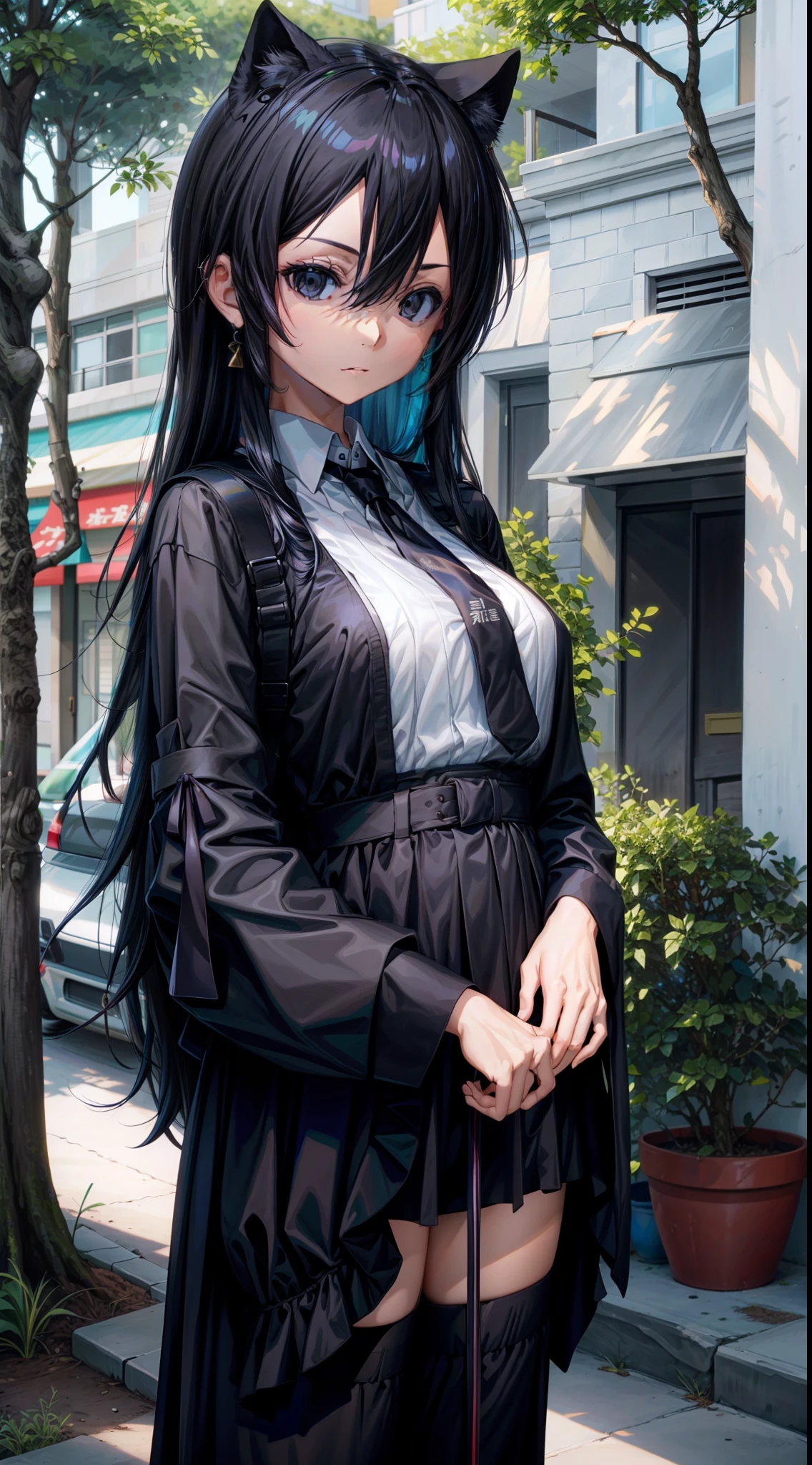 爆乳, Sexual turn, Long hair, black eyes, one-girl, Colors for girls, largeeyes, black hair，校服