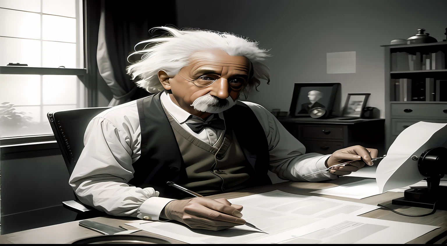 Homem sentado em uma mesa com uma caneta e papel, albert einstein, Einstein, Retrato de Albert Einstein, Retrato de Einstein, genie, Directed by: Ben Zoeller, Directed by: Scott M. Fischer, Directed by: Kurt Roesch, an amazing photo, inspirado em Yousuf Karsh, fotografia editorial, scientist, Directed by: Edwin Georgi, foto de retrato, Directed by: Andrew Geddes