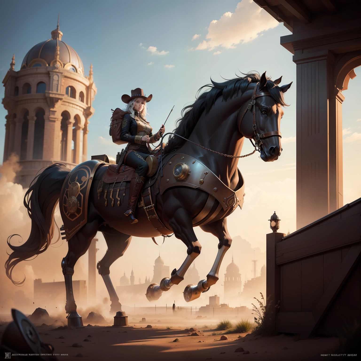 nomad cavalery, mechanical horse, hd, realistic, steampunk