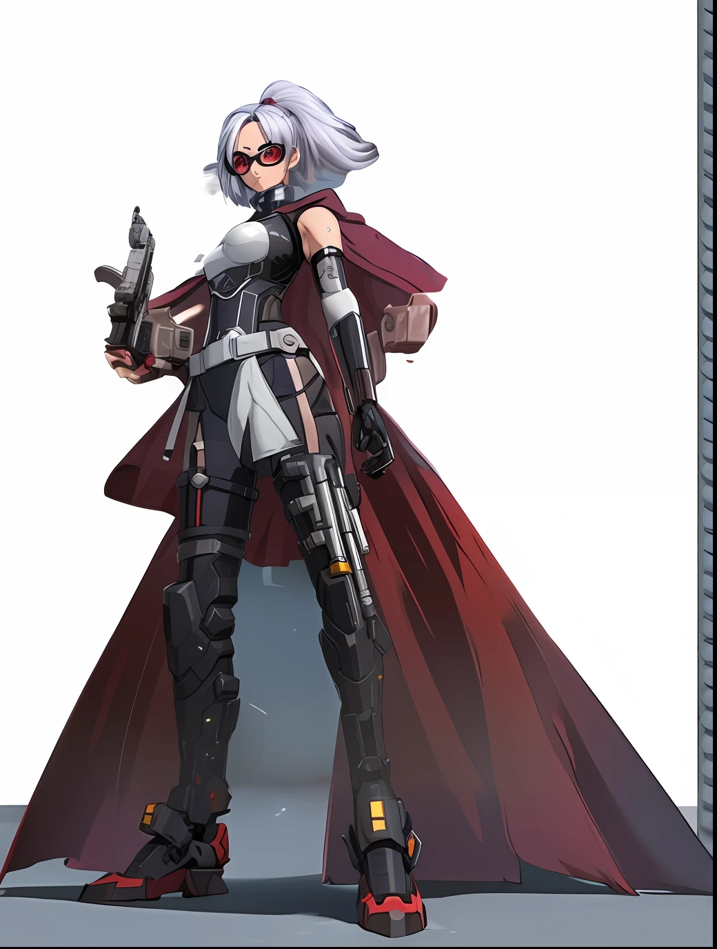 Woman in red cloak with gun and gun, katana zero video game character, cushart krenz key art feminine, Cyborg merchant girl, ( ( character concept art ) ), Mechanized soldier girl, cushart kenz, Cyberpunk anime girl mecha, Female Rouge Assassin, cushart krenz, Cleanly repairs the eyes, Yellow Mecha Paws, Official Character Art, character artwork