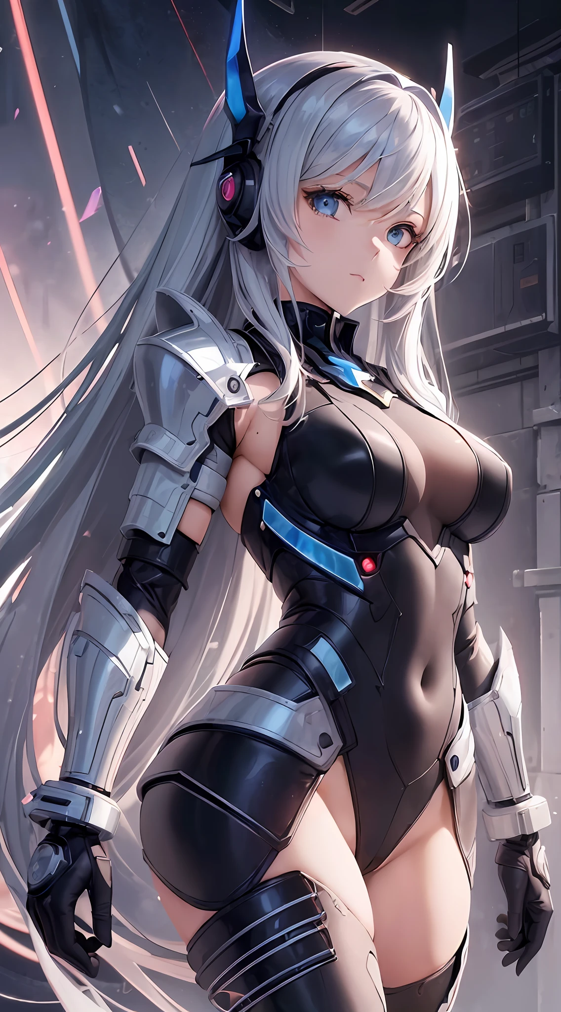 1girl, ((full body):2), Blue outfit with silver details, (main part, best quality: 1.1), closeup of woman posing for photo, seductive anime, pretty thighs, long white stockings, detailed hair, long brown hair , cute and seductive anime teenager, beautiful and seductive anime woman, anime, anime style, seductive portrait, highly detailed anime, attractive anime girl, anime girl with long hair, ready for combat, cyberpunk armor, futuristic armor, futuristic field background battle, dawn, wallpaper ((alien dungeon full of slimy aliens and alien gear with neon lights): 1.2), anime, anime style, 16k, UHD, masterpiece, ((high quality, high details): 1.4)