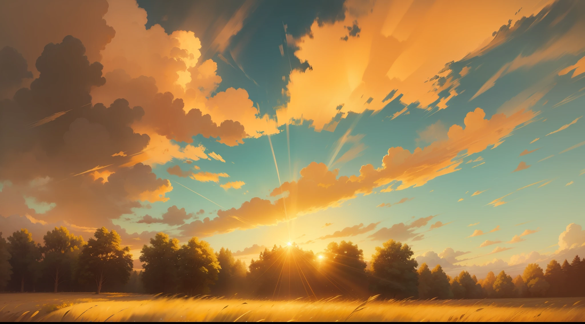 a closeup of a field with the sun going down in the background, soft golden light, bathed in golden light, clouds, golden morning light, golden hour sunlight, golden sunlight, soft morning light, golden morning hour, hour bright golden, beautiful sunny day