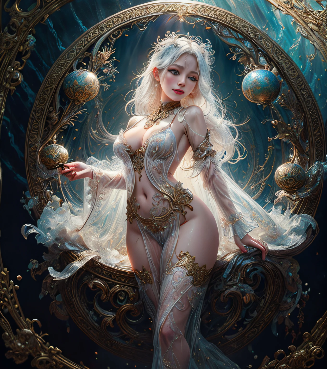 face by tom bagshaw art station,, Moon Goddess, Full Length Figure, Contemptuous Gaze, Detailed Face, (Naked: 1.4), (See-Through Lingerie: 1.3), Gold Decoration, Black Plain Background,beautiful caucasian girl close-up, body in dynamic movement, oil, digital art, splash, full body,art by Sakimichan,oriental mandala tattoo, fractal background, silver and gold and bronze spirit,floating antique clock, lamp ancient, splash,seductive pose, visible pubic hair, breasts visible,full body,beautiful European Caucasian Girl, Beauty, sexy, bare breast, cleavage, bare legs, see-through, standing, hanfu, wet, clear, realistic, highest detail, dragon pattern, phoenix, sacred, holy, golden mountains, heavenly palace, countless palaces, clouds, golden light, golden lotus, (tianchi bath), view of pubic hair,splash, full body,art by Sakimichan,slight smile,plash,seductive pose, visible pubic hair, breasts visible,full body,Transparent clothing, slight smile,Jean-Baptiste Monge style, bright, beautiful , splash, Glittering , cute and adorable, filigree, , rim lighting, lights, extremely , magic, surreal, fantasy, digital art, , wlop, artgerm and james jean,floating antique clock, lamp ancient, splash,floating antique clock,face by tom bagshaw art station,, The perfect masterpiece,Highest quality,Perfect artwork,8K, Upper Body Lens,front portrait,Delicate face,Watching the audience, beautifuGirl,Magical transparent eyes,white hair,Red background, Digital Art,plane illustrations,colorful illustration,minimalist style,anime cartoon style,face by tom bagshaw art station, view of pubic hair,Goddess maiden, gorgeous, splashing, flame, flowing pen and ink,full female body, beautiful caucasian girl close-up, body in dynamic movement,fluid, 3d fractals, light particles, spirit ink, smooth, shimmery, dreamy glow, 16k, sf, complex art masterpiece, Transparent clothing, slight smile,, open legs, view of pubic hair, 1 sexy girl in transparent forest clothes,exposed breasts, open transparent t-shir
