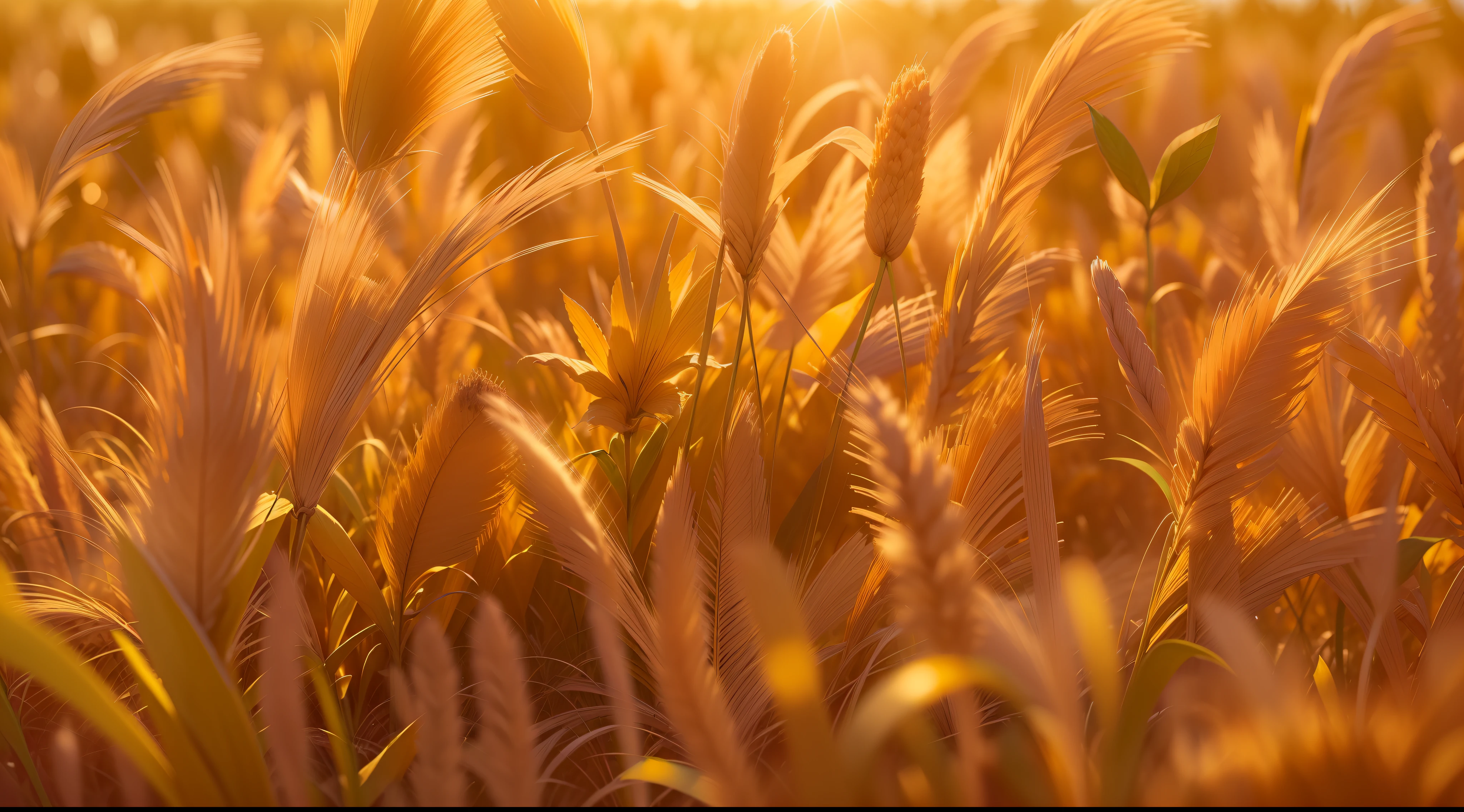 a closeup of a field with the sun going down in the background, soft golden light, bathed in golden light, clouds, golden morning light, golden hour sunlight, golden sunlight, soft morning light, golden morning hour, hour bright golden, beautiful sunny day