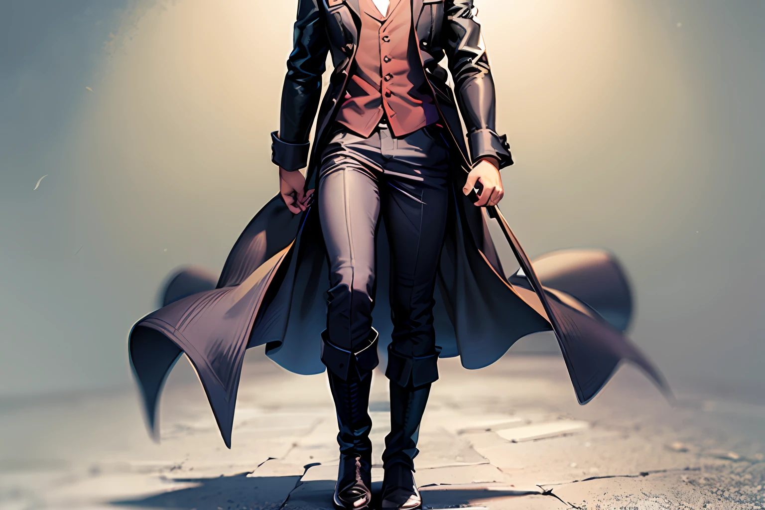 ((Una imagen)), Solo, adolescente, man, cabello negro, ojos rojos, cuerpo completo, botas negras, traje negro, capa roja, Tono de piel claro, cuerpo musculoso