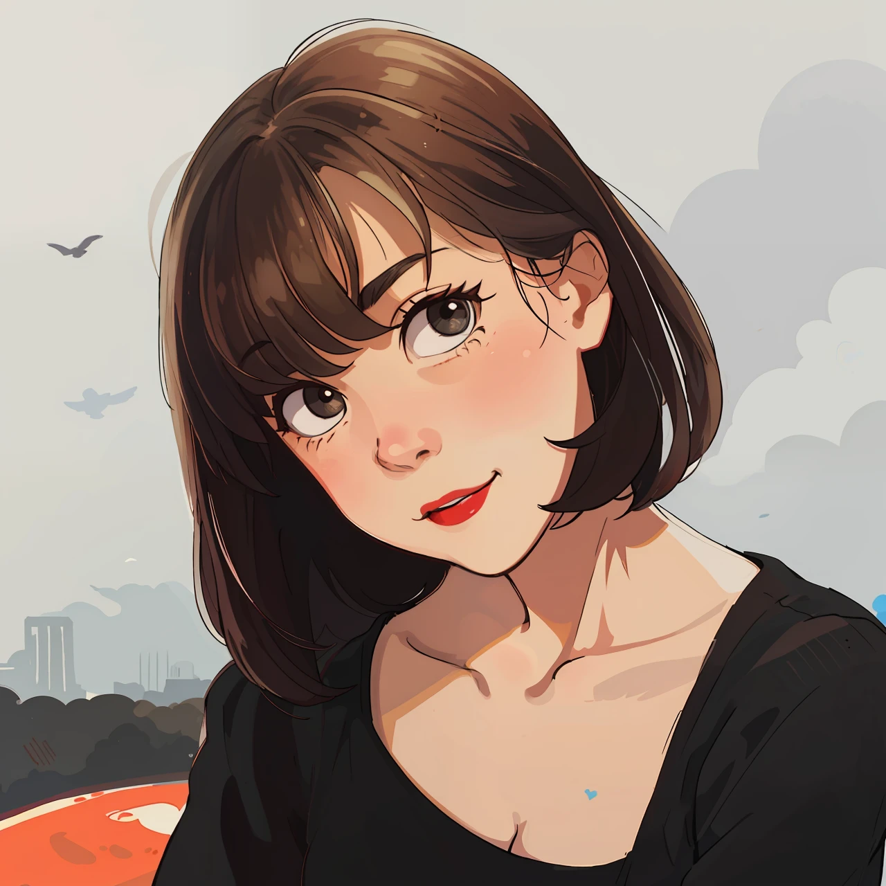 thick red lips, smile, looking at viewer, cartoon girl, childrens art in artstation, cute detailed digital art, cute art style, cute detailed artwork, adorable digital painting, cute digital art, a beautiful artwork illustration, 1girl, solo, photography, portrait of young girl, detail, masterpiece, high quality best quality, close up, solo, portrait, looking at viewer, black eyes, focus on boy, best quality, closed mouth, upper body, character