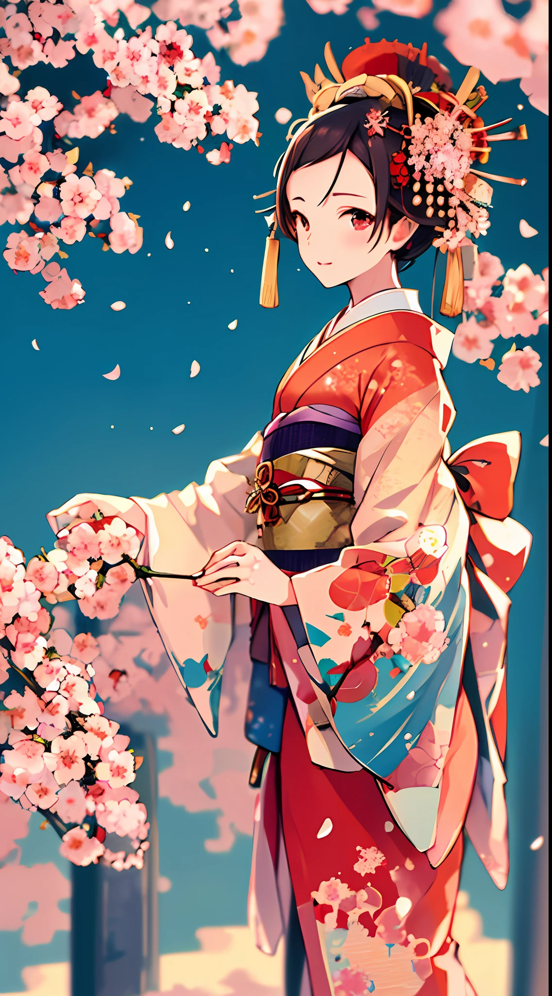 {{{{masterpiece}}}}, {{{hyper detailed}}}, {{{highres}}}, {{good anatomy}}, (((best quality))), ((an extremely delicate and beautiful)), {{an extremely detailed and delicate}}, {8k cg wallpaper}, {{illustration}}, ( Cherry trees background:1.1), bokeh, (chromatic aberration:1.22), mature female, (1girl:1), solo, oiran, (japanese clothes:1.2), hiten1,