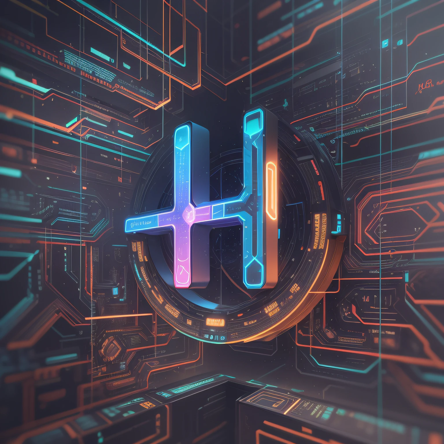 The logo showcases a 3D holographic letter "H" suspended in mid-air, projecting an ethereal glow. Each surface of the "H" is adorned with intricate circuitry patterns, symbolizing advanced technology and connectivity. Neon streaks of vibrant colors run through the circuitry, representing the flow of data and innovation. The background is a cosmic array of stars, giving the impression that the "H" exists in a limitless digital universe. This futuristic logo embodies cutting-edge development and the boundless possibilities that lie ahead.
