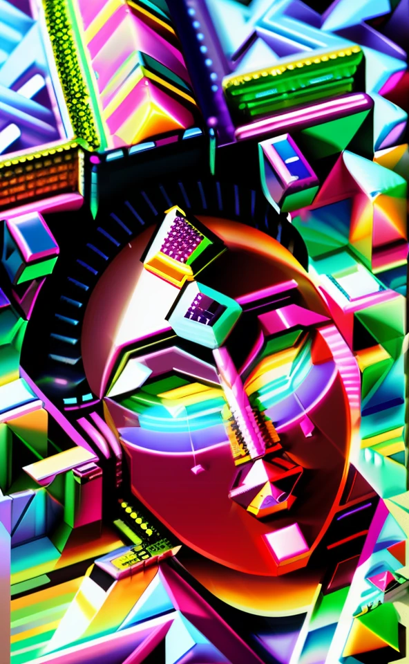 Duska Metrik isometric section of a 1980s vapor wave poster,Has cinematic lighting, Bokeh vaporwave element,The details are incredible,author:Duska Metrik