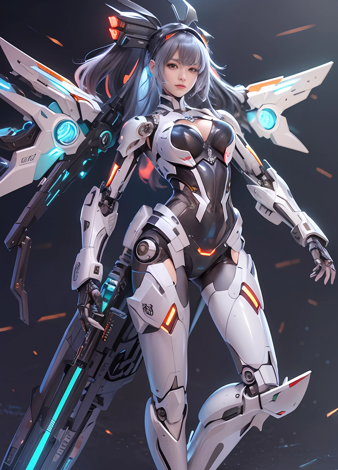 top-quality、tmasterpiece、超A high resolution、Arad woman in a futuristic suit with wings and sword, girl in mecha cyber armor, cyberpunk anime girl mech, anime robotic mixed with organic, Mechanized Valkyrie girl, perfect anime cyborg woman, Cute cyborg girl, female mecha, simple futurist cyborg empress, beautiful girl cyborg, Beautiful robot character design,((Super realistic details)), Realistic character art rendering 8 K, anime robots