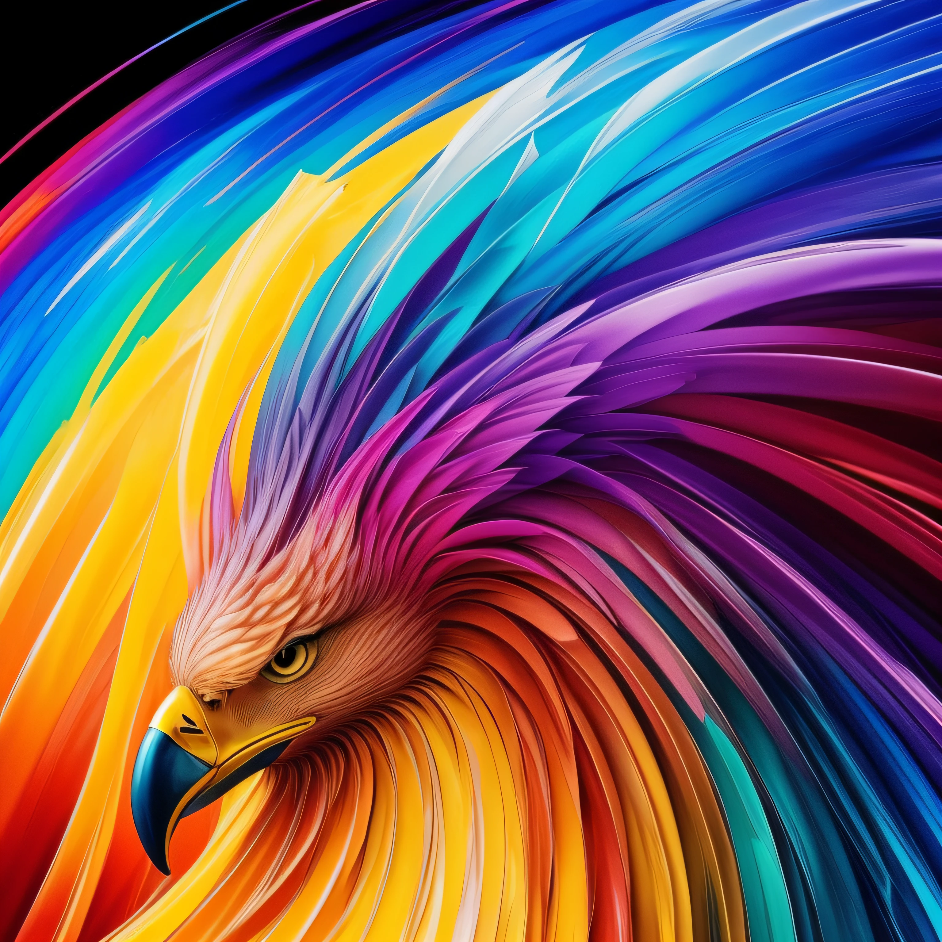 Colorful Eagle: A 28-year-old Giru, oil painting, perfect feathers, blue yellow colors, light purple and violet additions, light red additions, intricate details, welcome screen, 8k resolution, masterpiece, artstation digital painting Very smooth ink flow: 8k resolution Photorealistic masterpiece: Intricately detailed fluid gouache painting: by Jean Baptiste Mongue: Calligraphy: Acrylic: Watercolor Art, Professional Photography, Daylighting, Maximalist Volumetric Lighting Photoillustration: by Marton Bobzert:, Complex, Elegant, Expansive, Fantastic, Vibrant, Best Quality Details, Realistic, High Definition, High Quality Texture, Epic Lighting, Motion Picture Still, 8k, Soft Lighting, Anime Style, Masterful Playing Card Edge, Random Colorful Art, Oil Painting, Blue Yellow Colors, Purple Color Additions clear and violet, light red additions, intricate details, welcome screen, 8K resolution, masterpiece, artstation digital painting Very smooth Black ink flow: 8K resolution Photorealistic masterpiece: intricately detailed fluid gouache painting: by Jean Baptiste Mongue: Calligraphy: acrylic: watercolor art, professional photography, natural lighting, volumetric lighting Maximalist photoillustration: by Marton Bobzert:, complex, Elegant, expansive, fantastic, vibrant