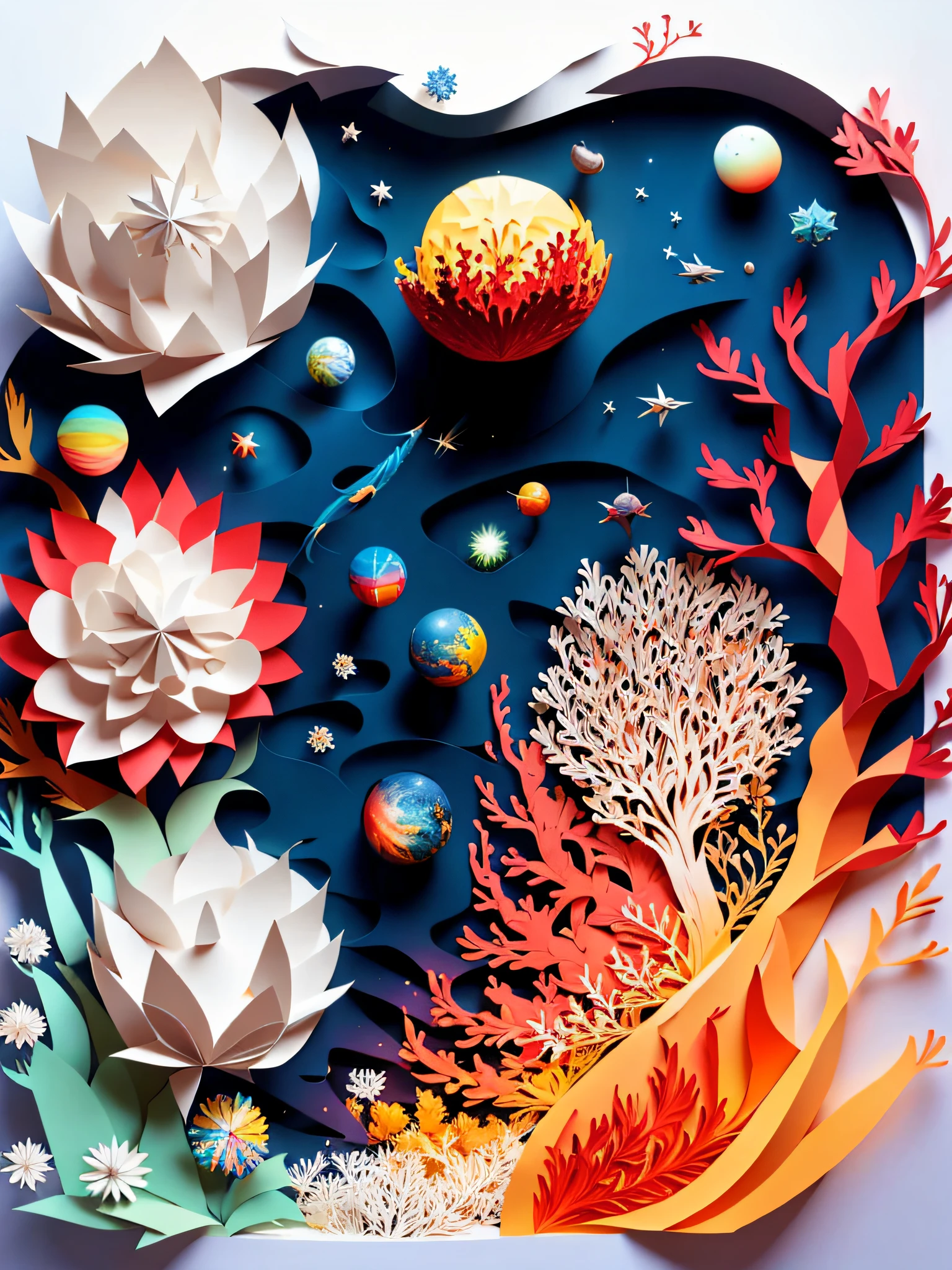 earth, water ,fire, wind , space , paper_cut,