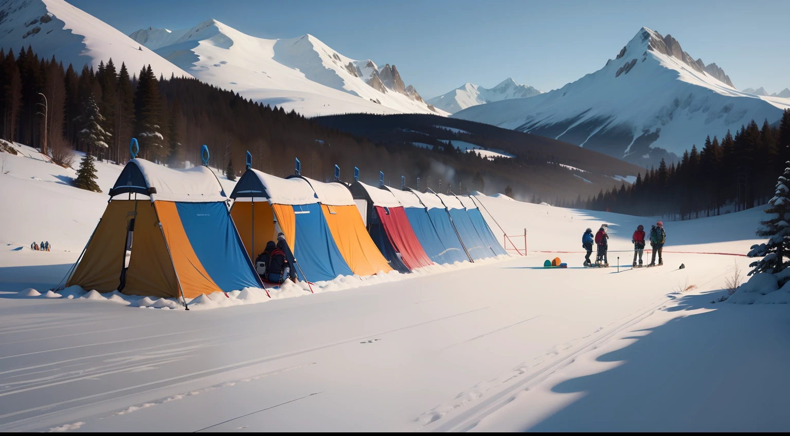 playground,equip,instructor,pupils,lots of people,clothing rack,Freeze jacket,ice axe