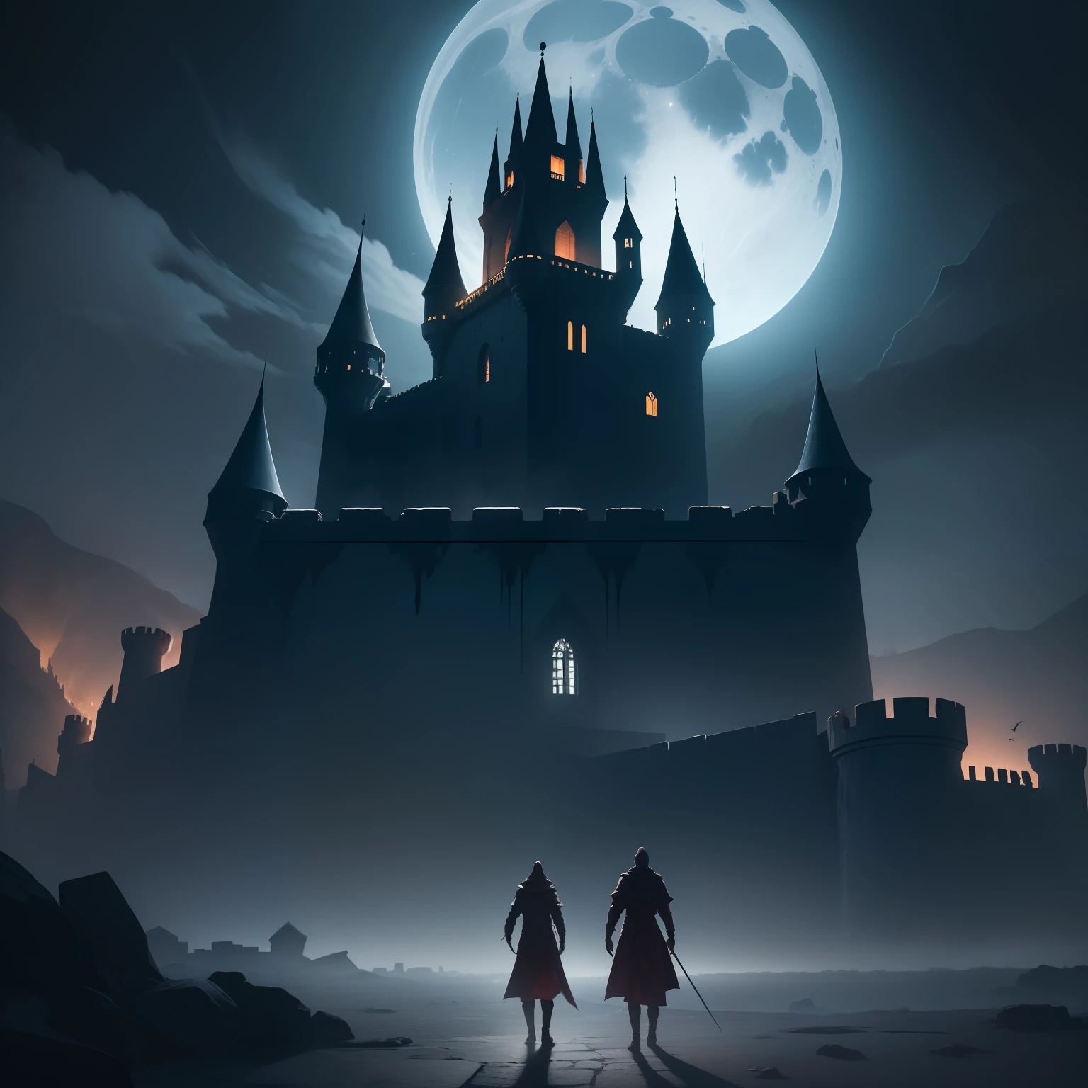 --Castelo Escuro: External view--
As you approach the Castle of Darkness, A haunting sight unfolds before his eyes. O castelo ergue-se alto e imponente, shrouded in a sinister haze that veils his malevolent allure. The moon casts an ethereal glow over its weathered stone walls, criando um ambiente arrepiante que causa arrepios em sua coluna.
The silhouette of the castle is adorned with menacing spires and sinister battlements, Hovering like ancient guardians of an unholy domain. gargoyles, torcido e grotesco, empoleirar-se no topo das torres, his malevolent gazes accompanying his every move.
The surrounding landscape is a desolate desert of foreboding, with gnarled trees stretching out like skeletal fingers and a murky moat surrounding the castle, escondendo seus segredos dentro de suas profundezas obscuras.
The night is filled with an eerie silence, quebrado apenas pelo uivo distante dos lobos e pela rajada ocasional de vento que carrega sussurros do passado sombrio do castelo. The air is heavy with an ancient malevolence that seems to ooze from the castle's own stones.
Deste ponto de vista, the Castle of Darkness exudes a sinister fascination, Attracting you with a magnetic force. Seus segredos obscuros acenam, daring you to enter their cursed halls and discover the mysteries that lie within:. But how are you there, A feeling of apprehension washes over you, warning him of the dangers that await him within his sinister embrace. ,(((fantasia sombria))),(((anime)))