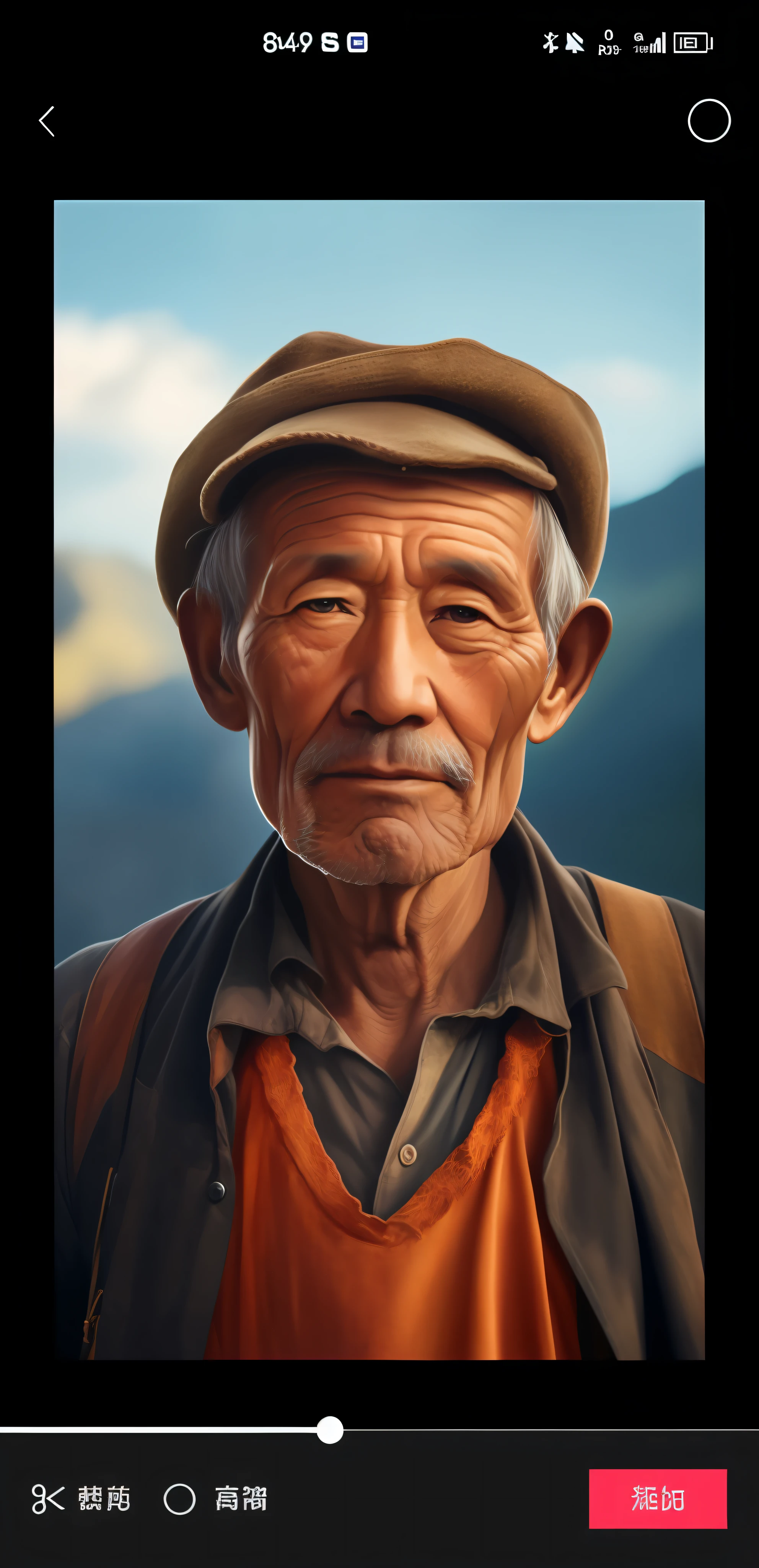 a close up of a man wearing a hat and an orange shirt, color photograph portrait 4k, old man portrait, ultra detailed portrait, high quality portrait, An old man, hyper realistic digital painting, author:Yang Borun, omar shanti himalaya tibet, realistic digital painting, Realistic digital painting, author:Michael Cormack, 4k portrait