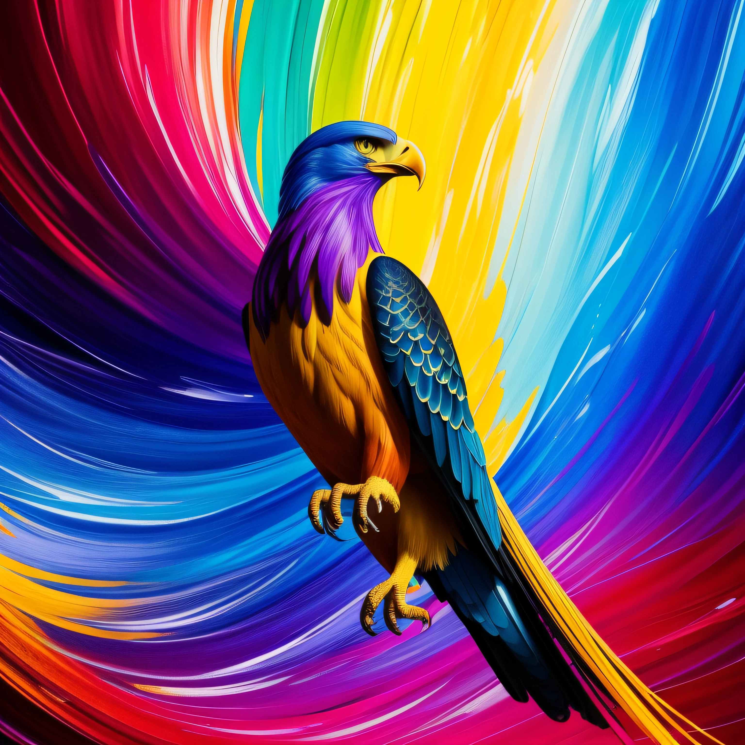 Colorful Eagle: A 28-year-old Giru, oil painting, perfect feathers, blue yellow colors, light purple and violet additions, light red additions, intricate details, welcome screen, 8k resolution, masterpiece, artstation digital painting Very smooth ink flow: 8k resolution Photorealistic masterpiece: Intricately detailed fluid gouache painting: by Jean Baptiste Mongue: Calligraphy: Acrylic: Watercolor Art, Professional Photography, Daylighting, Maximalist Volumetric Lighting Photoillustration: by Marton Bobzert:, Complex, Elegant, Expansive, Fantastic, Vibrant, Best Quality Details, Realistic, High Definition, High Quality Texture, Epic Lighting, Motion Picture Still, 8k, Soft Lighting, Anime Style, Masterful Playing Card Edge, Random Colorful Art, Oil Painting, Blue Yellow Colors, Purple Color Additions clear and violet, light red additions, intricate details, welcome screen, 8K resolution, masterpiece, artstation digital painting Very smooth Black ink flow: 8K resolution Photorealistic masterpiece: intricately detailed fluid gouache painting: by Jean Baptiste Mongue: Calligraphy: acrylic: watercolor art, professional photography, natural lighting, volumetric lighting Maximalist photoillustration: by Marton Bobzert:, complex, Elegant, expansive, fantastic, vibrant