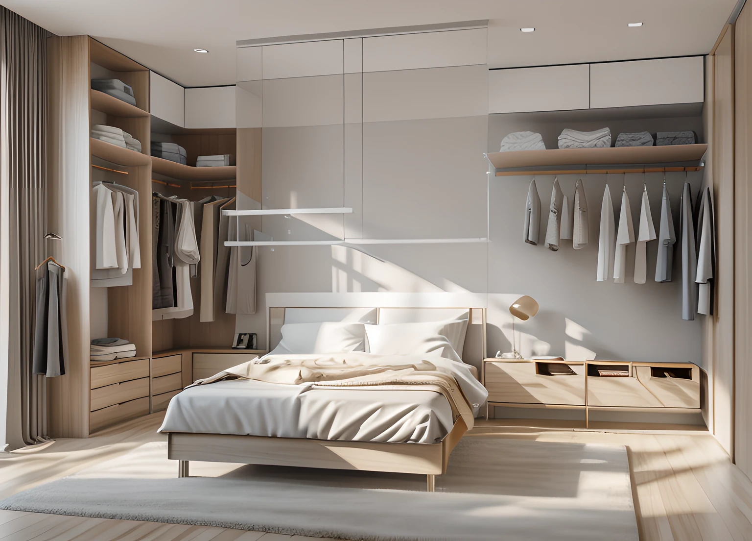 Aluminum hangers，Acrylic transparent hanger，Non-marking non-slip home hanger，Bedrooms，wardrobe，clothing rack，symmetrical arrangements，Solid color walls and floors，Natural light in the background，Bright and sturdy，Simple decoration，delicated，ssee-through，modernism，Home décor，Maximalism