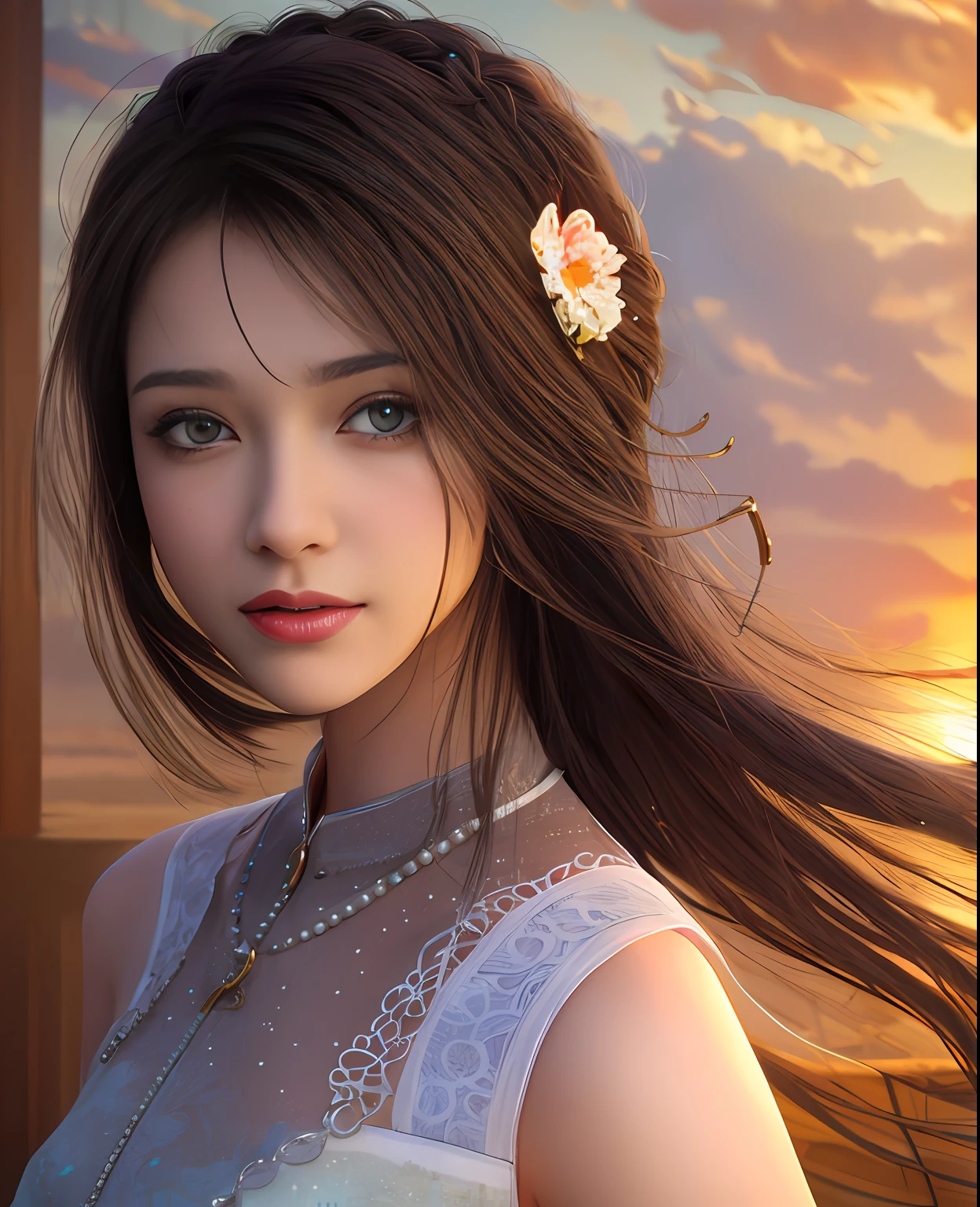 Official fine art,tmasterpiece,Sharp focus,(Beautiful gorgeous lovely Korean women:1.3),(beautiful lovely Korean people:1.3),South Korean beauties,Delicate and beautiful hair and eyes and face,realisticlying,ultra - detailed,a beauty girl,blue-sky,Glowing white particles,(sidelighting:1.2),rays of sunshine,baiyun,Detailed clouds,Slender,Cute big breasts and big buttocks,Toothy laughter,((Laugh and open your eyes)),scenecy,Long straight hair, sexy facial expression, buliding, (cityscape:1.7), Dynamic hair, Long straight hair, Delicate platinum-pink hair, glow blue eyes, (blue pleated shirt+white skirt), White stockings, paleskin, hair adornments, epic landscapes,