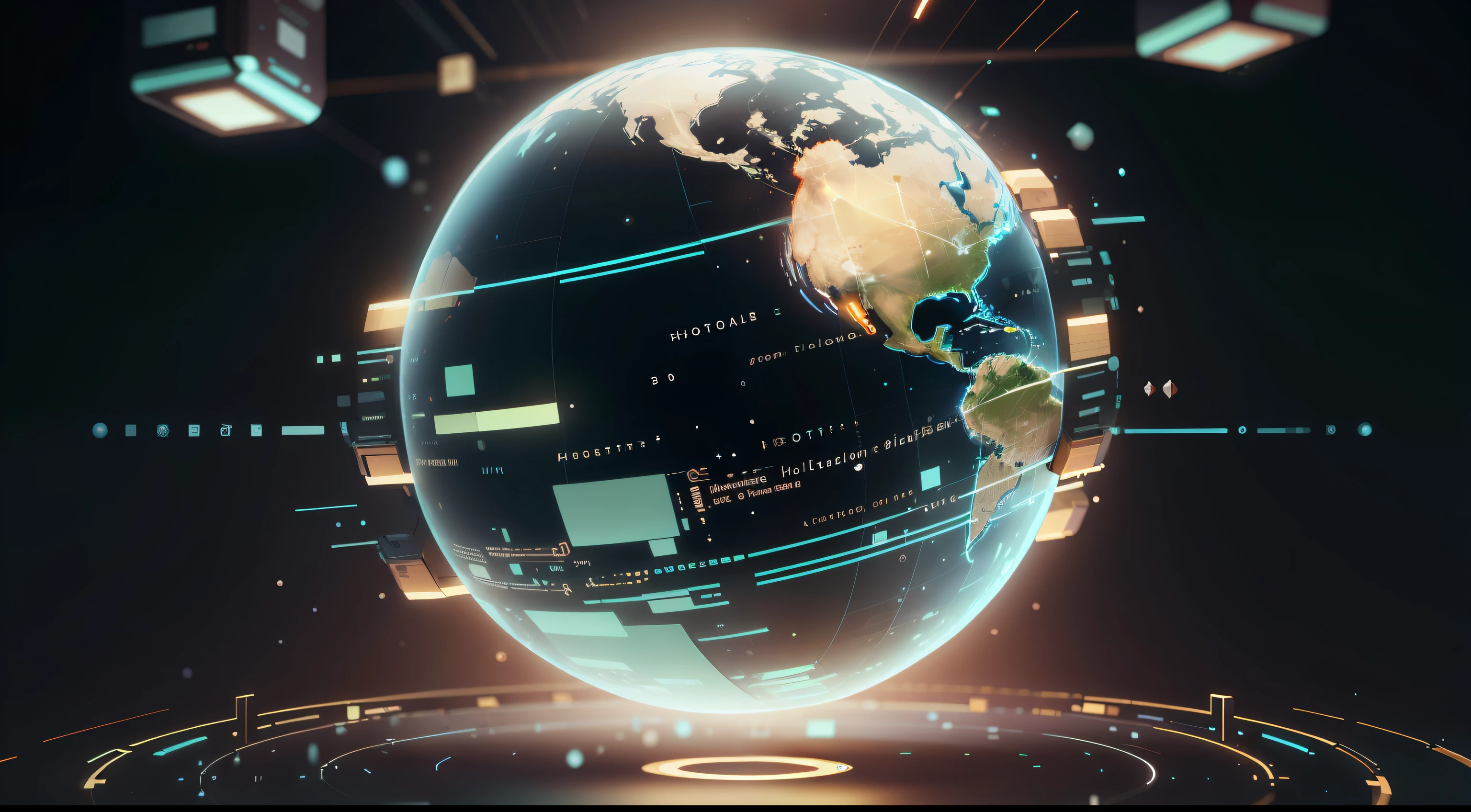 NodesTech,data-space,Floating nodes,holograph,planet earth