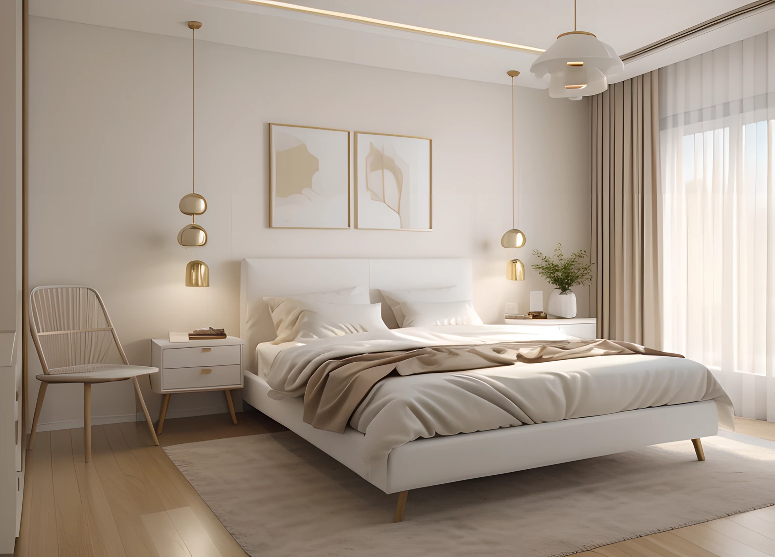 The room had a white bed and a white chair, laundry hanging, clothes floating, cream - colored room, Gold clothes, beige color scheme, garbed in, cream and white color scheme, Simple clothes, true realistic image, with soft pink colors, interesting angle, realistic dress, Product photo, rendered in corona, product introduction photos, Minimalist style